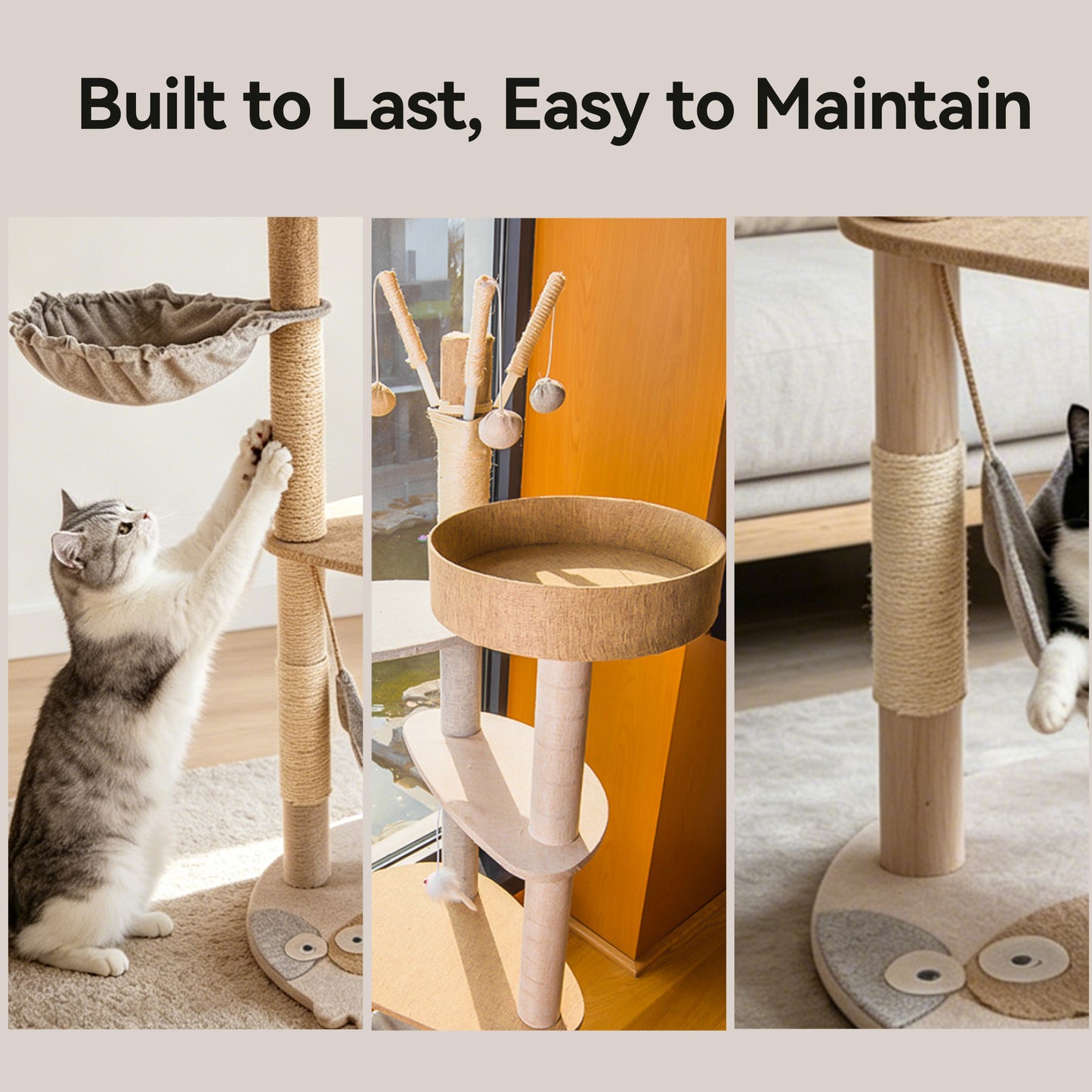 Newget Multi-Level Luxury Calico Pattern Extended Platform 58-in Tower Dangling Ball Plush Cat Tree with Sisal Scratching Post