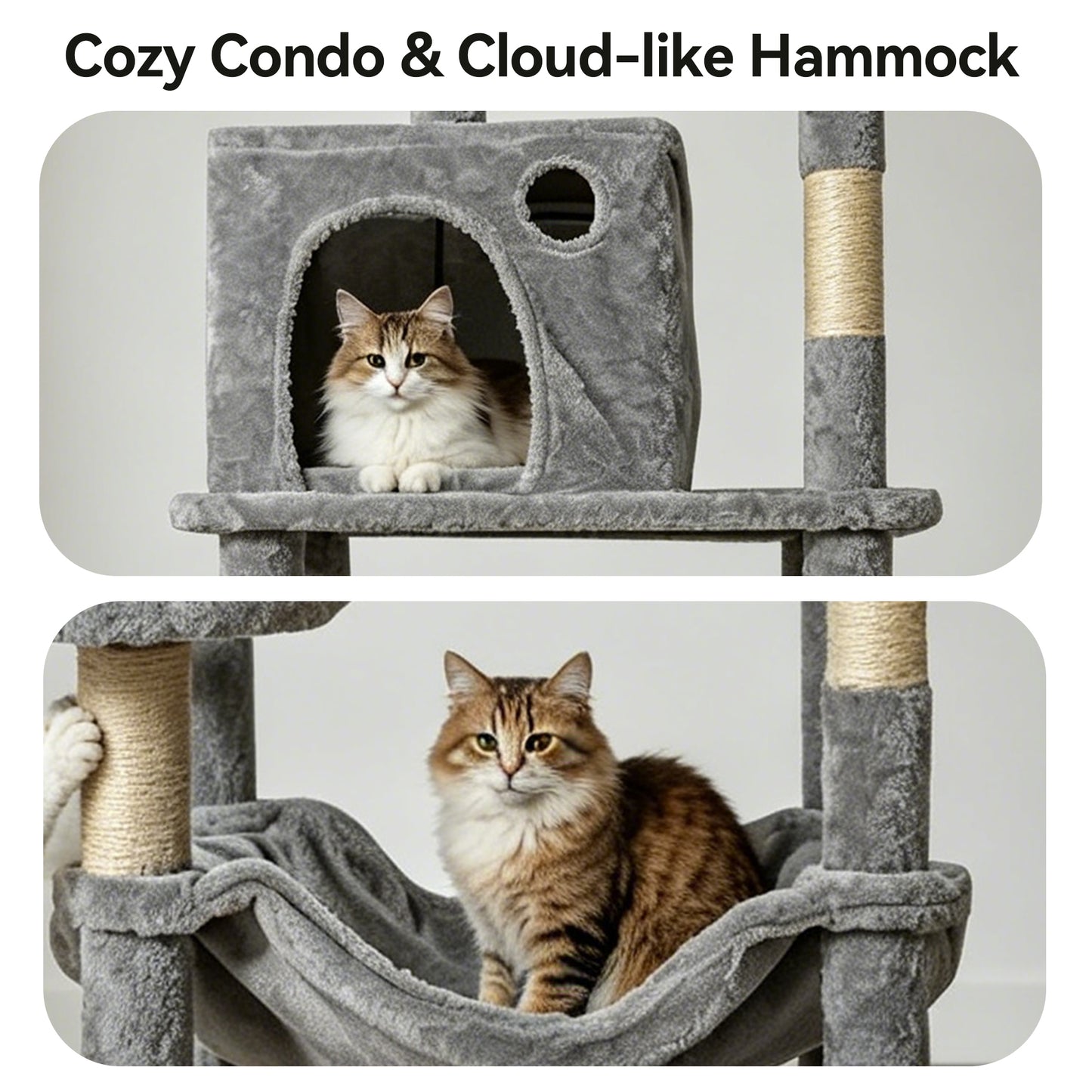 Newget Multi-Level Indoor Furniture Boat Shaped Interactive Toy Ball Plush Rest Bed Cat Tree with Sisal Scratching Post