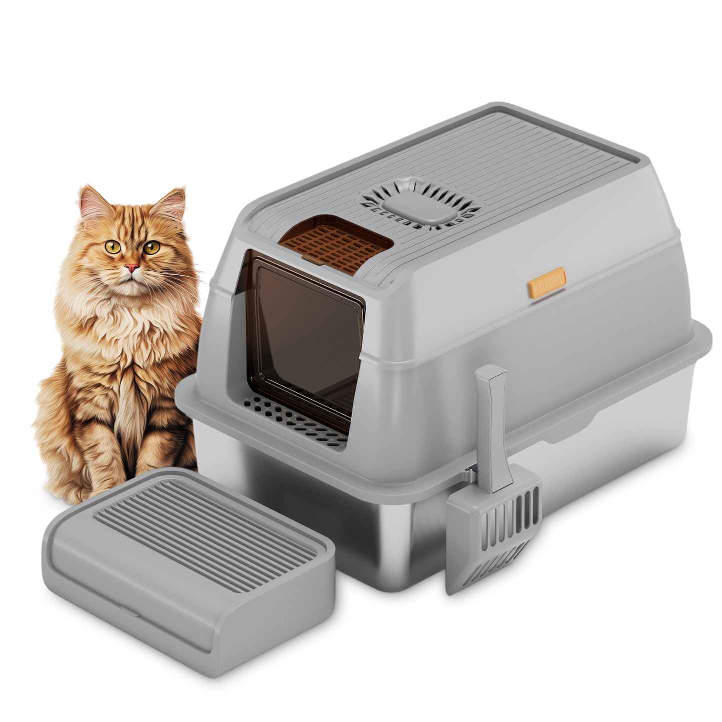 Newget Convertible Open & Closed Design Pan with High Spill Proof Fence Covered Cat Litter Box
