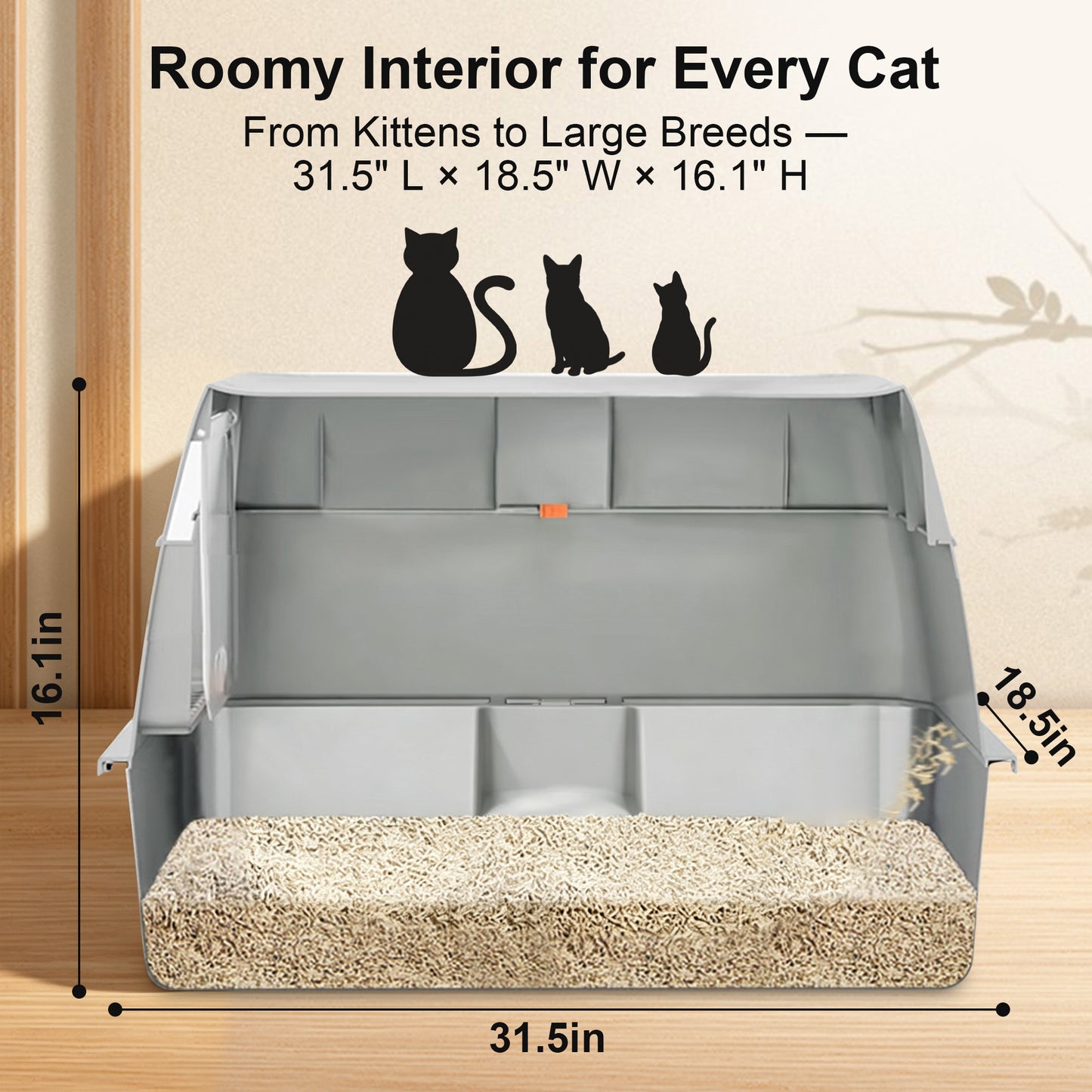 Newget Convertible Open & Closed Design Pan with High Spill Proof Fence Covered Cat Litter Box