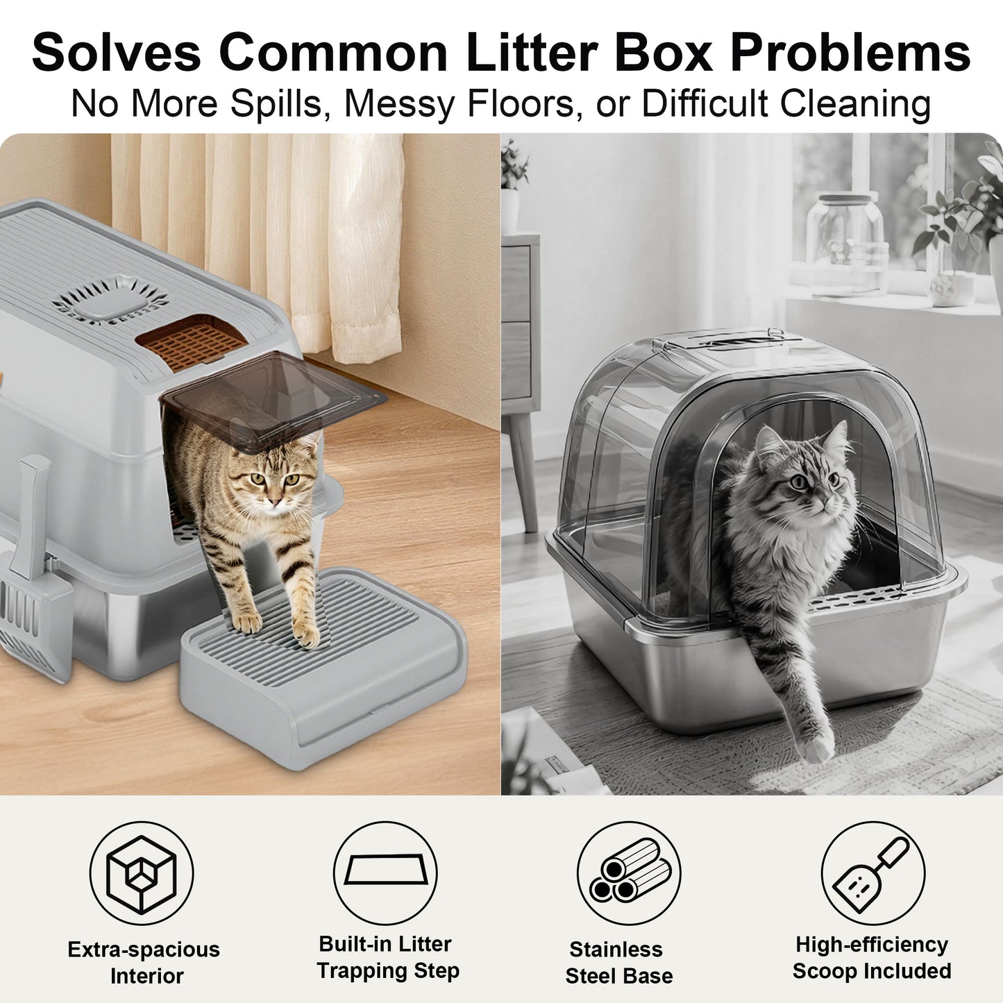 Newget Convertible Open & Closed Design Pan with High Spill Proof Fence Covered Cat Litter Box