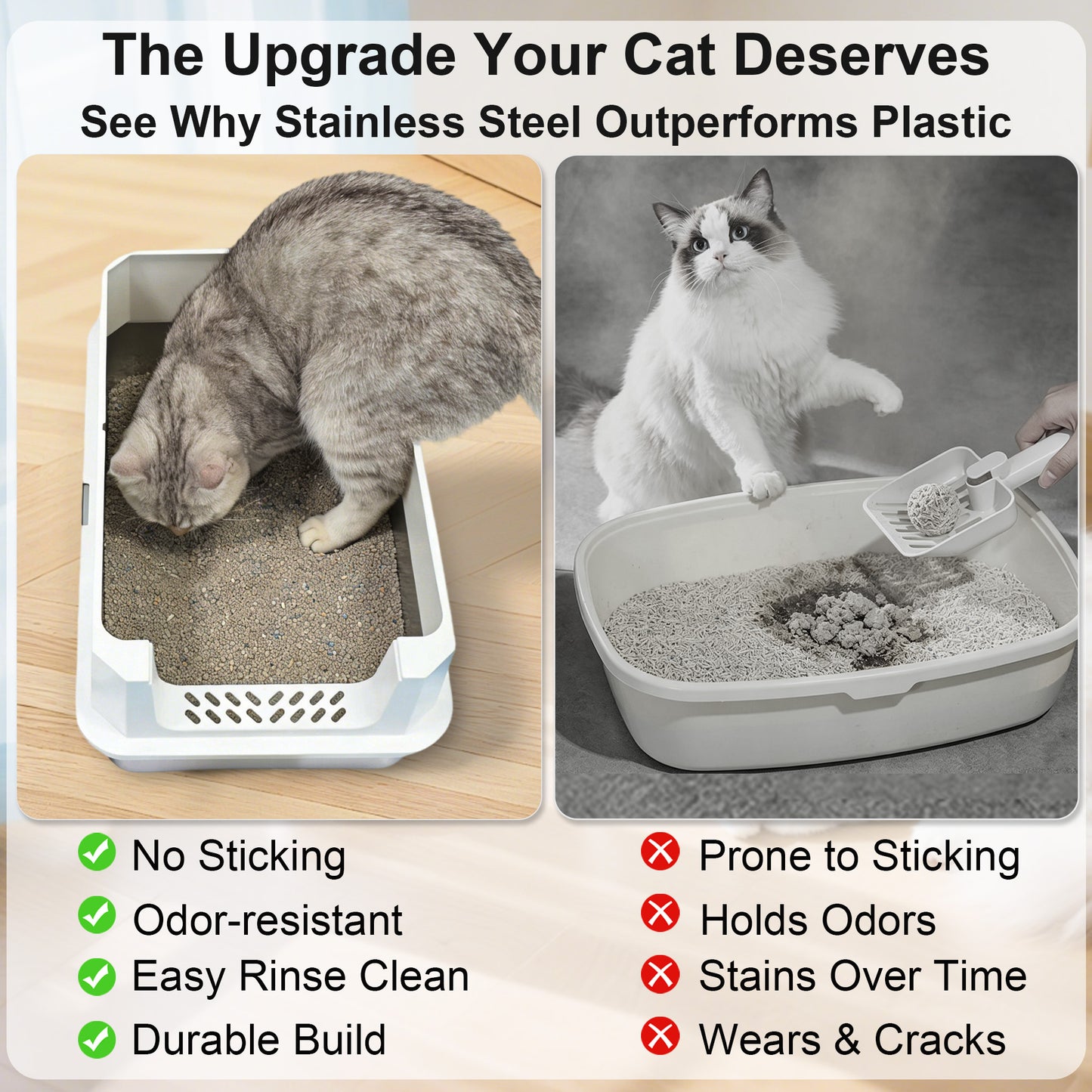 Newget Oval Enclosed Stainless Steel Transparent Front Door with Deodorant Bag Covered Cat Litter Box