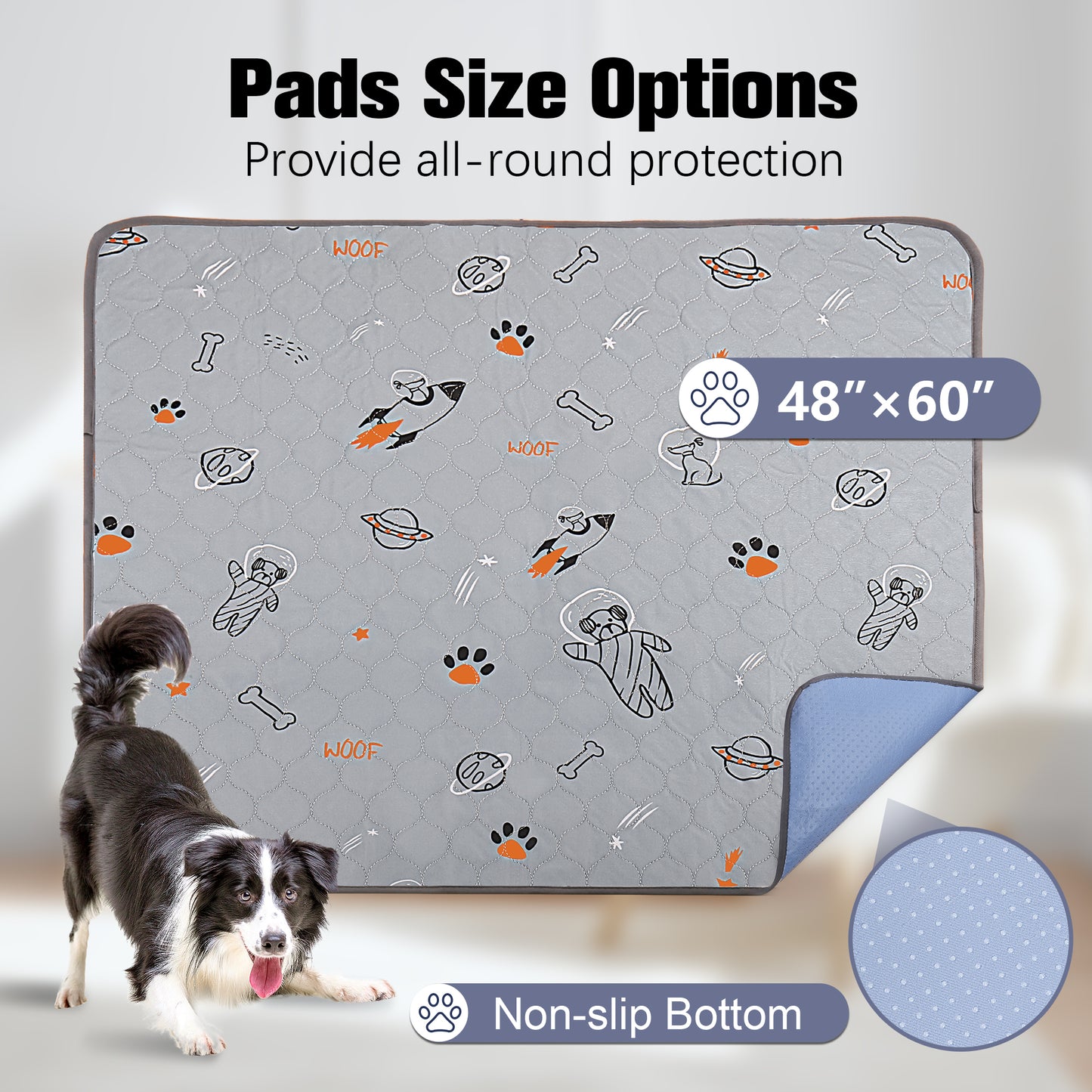 UPSKY Washable Super Absorbent Waterproof Leakproof Potty Training Space Themed Dog Pee Pads, Grey