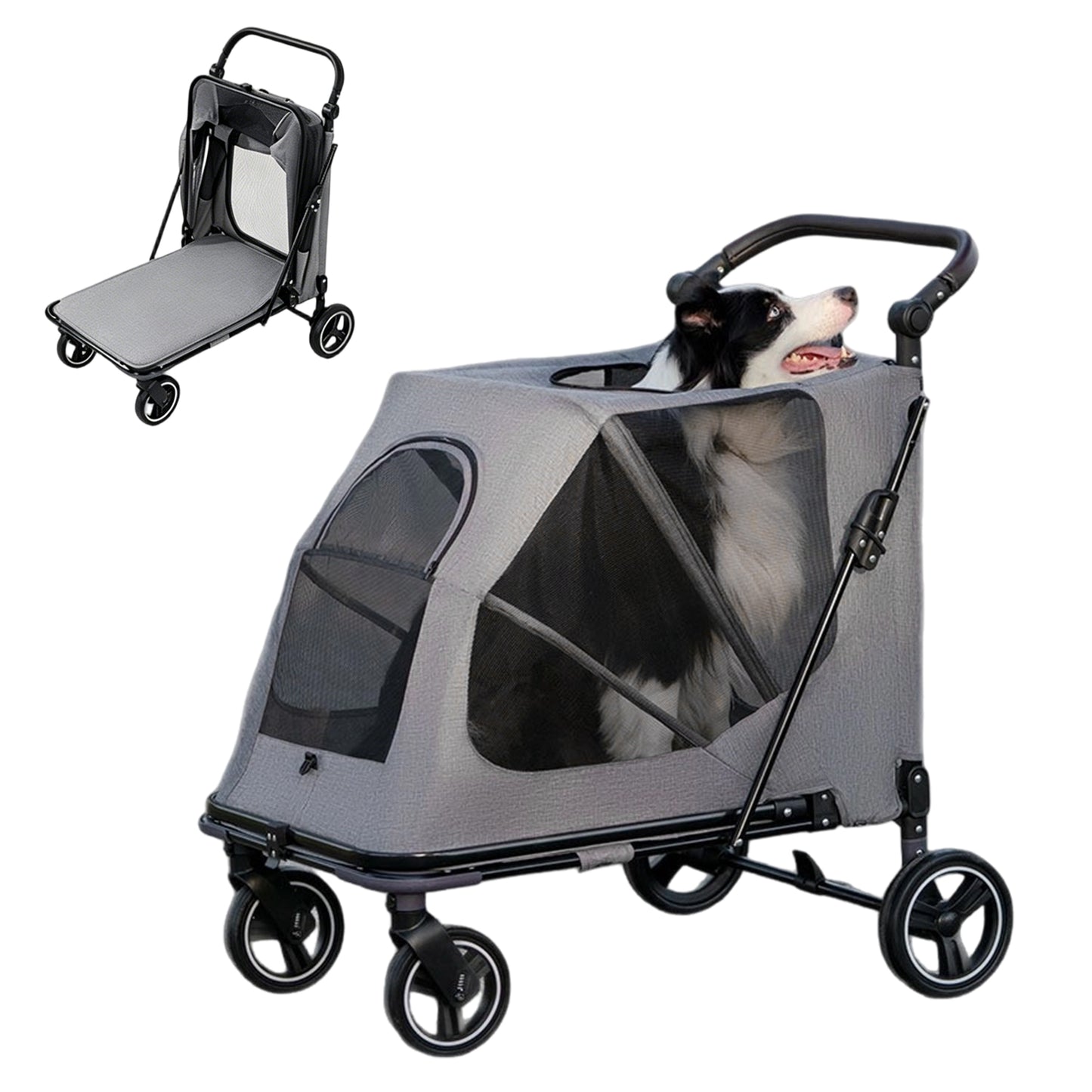 Twinsing Dog Stroller with Adjustable Handles & Foldable Travel Cart, Grey