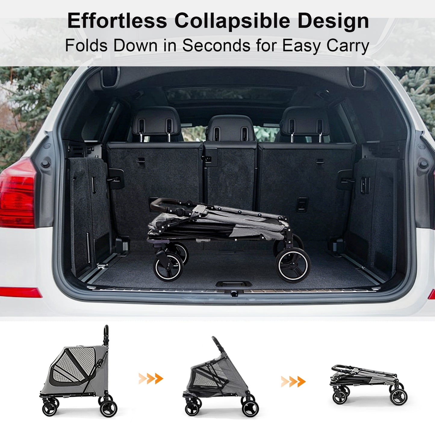Twinsing Dog Stroller with Adjustable Handles & Foldable Travel Cart, Grey