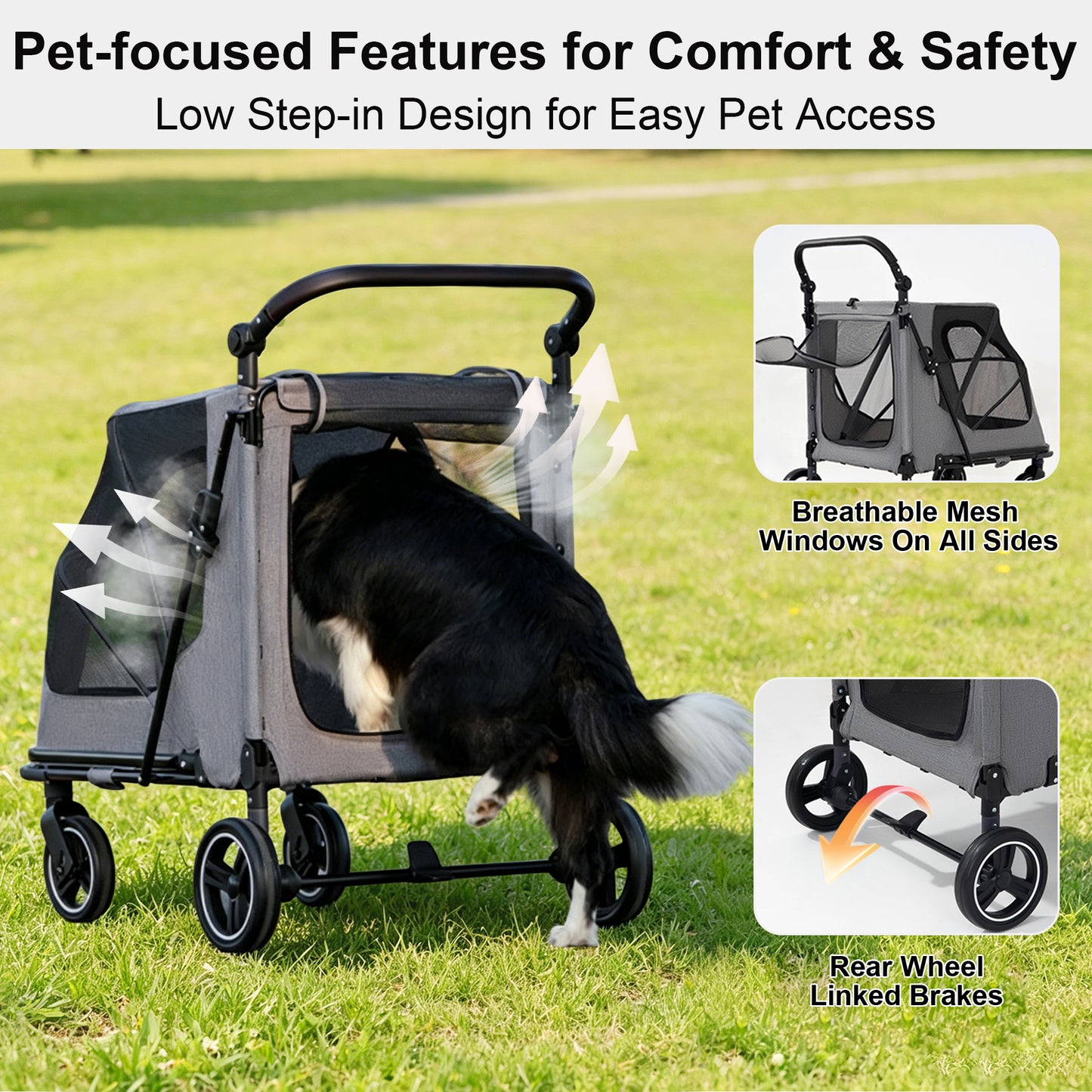 Twinsing Dog Stroller with Adjustable Handles & Foldable Travel Cart, Grey