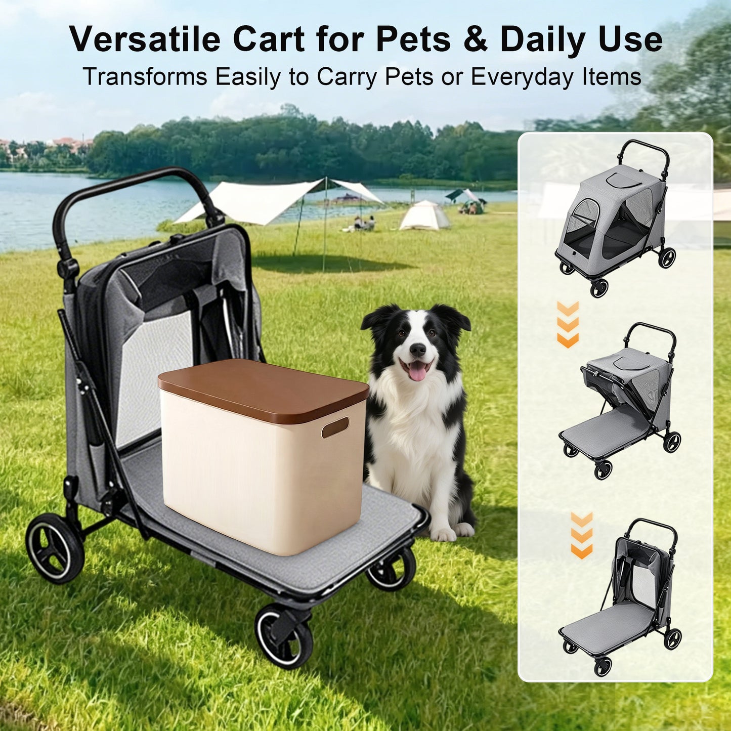 Twinsing Dog Stroller with Adjustable Handles & Foldable Travel Cart, Grey