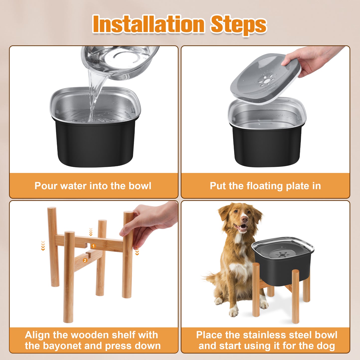 Decflow 3L Elevated Dog Water Bowl Stainless Steel Feeder with Stand, Large Capacity, Non-Spill, Suitable for Small, Medium, and Large Dogs