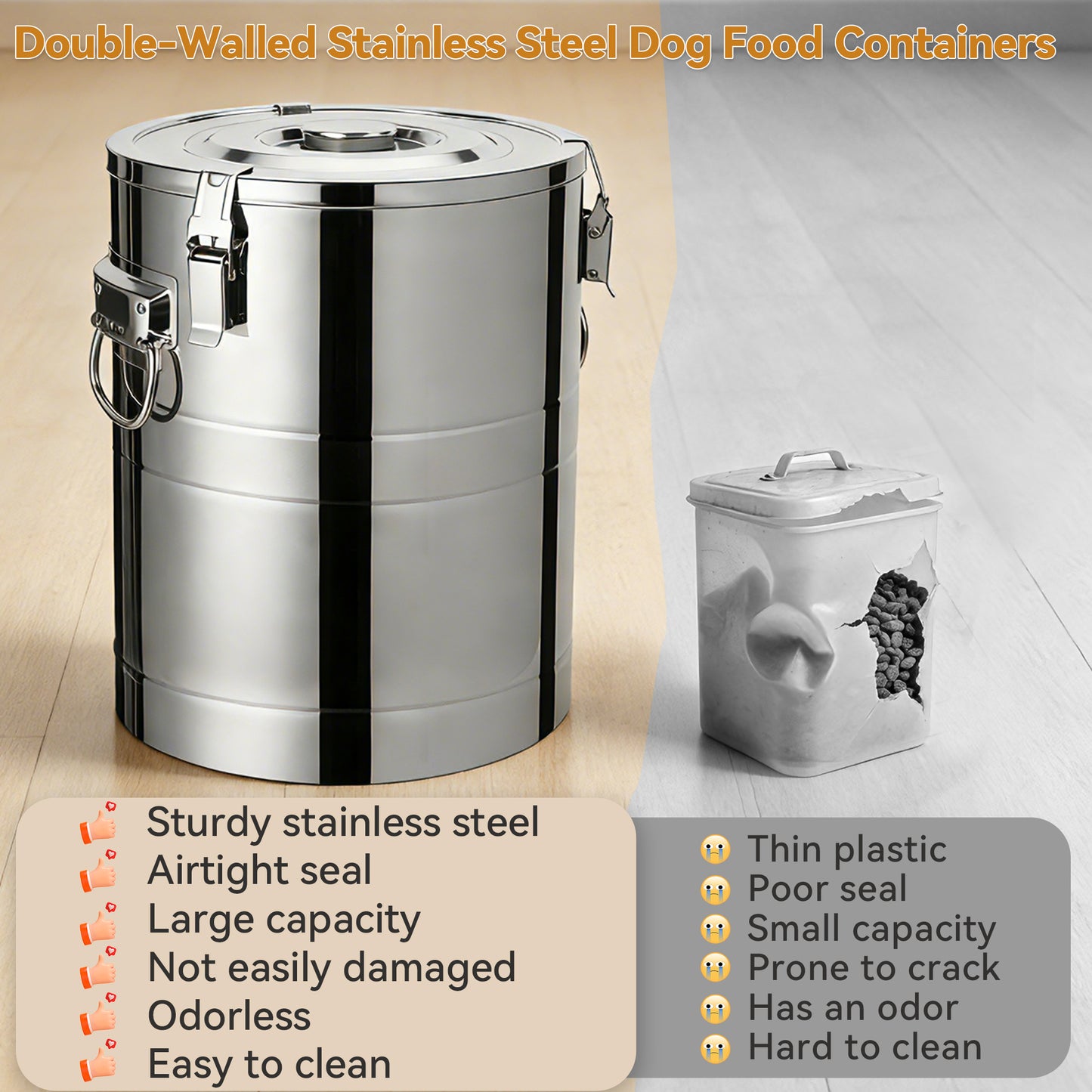 Newget Airtight Metal Container Food Bin with Scoop & Lid Stainless-Steel Dog & Cat Storage, Medium: 40-lbs