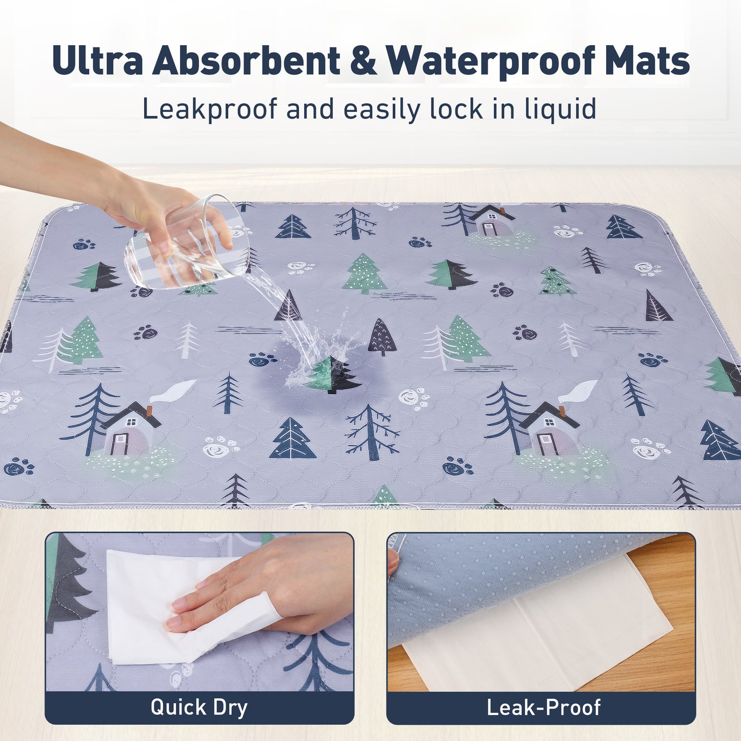 UPSKY Washable Super Absorbent Waterproof Leakproof Anti-Slip Dog Pee Pads, 2 count, Grey, 18 × 24-in