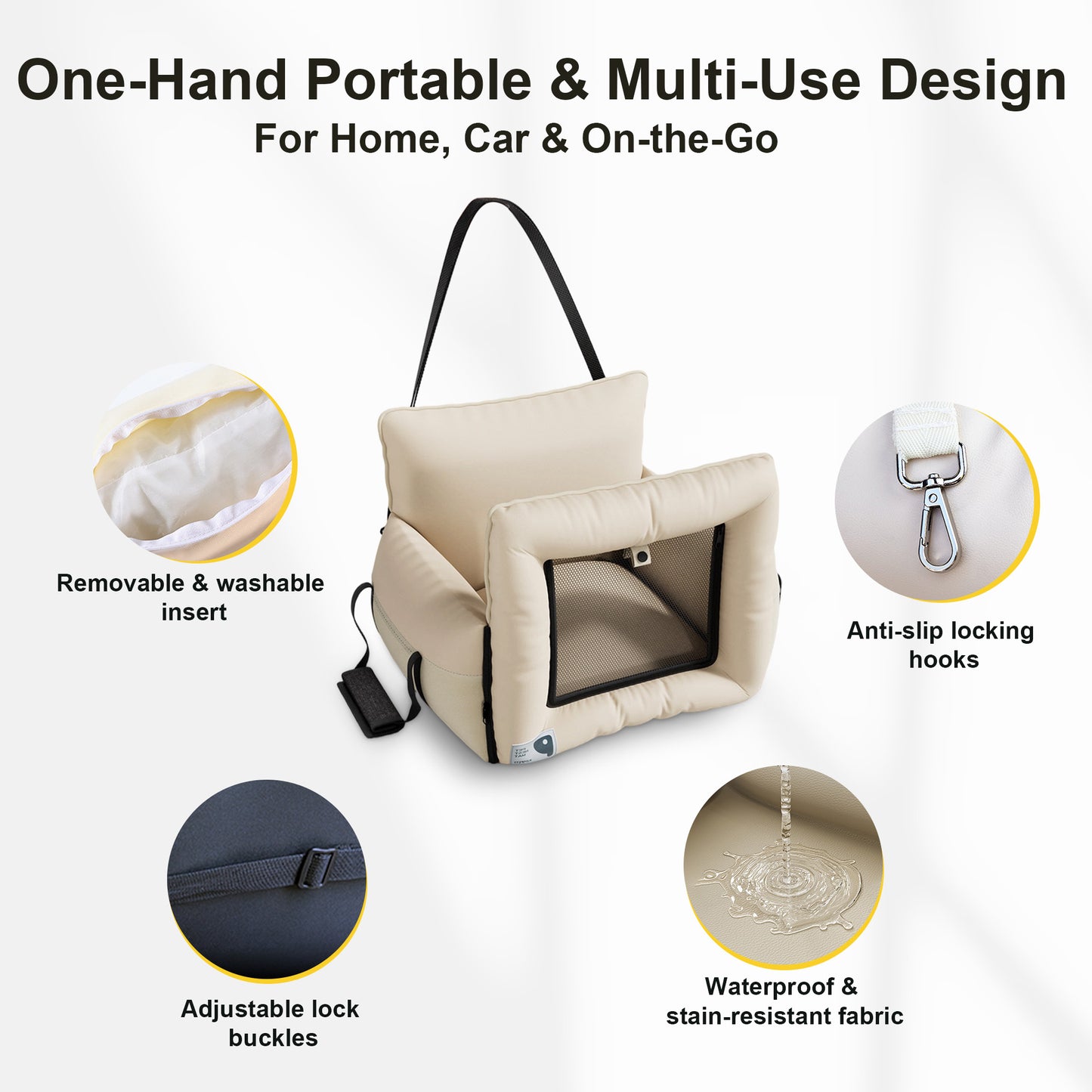 Twinsing Portable Dog & Cat Car Seat Carrier, Beige