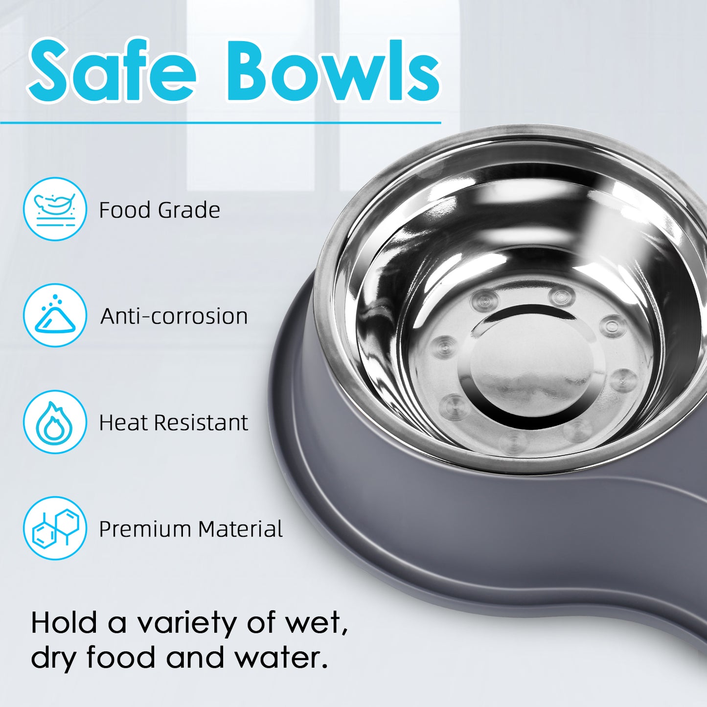 UPSKY Non-Slip Resin Station Skid-Proof Stainless Steel Dog & Cat Water & Food Bowls, Grey, 60-oz