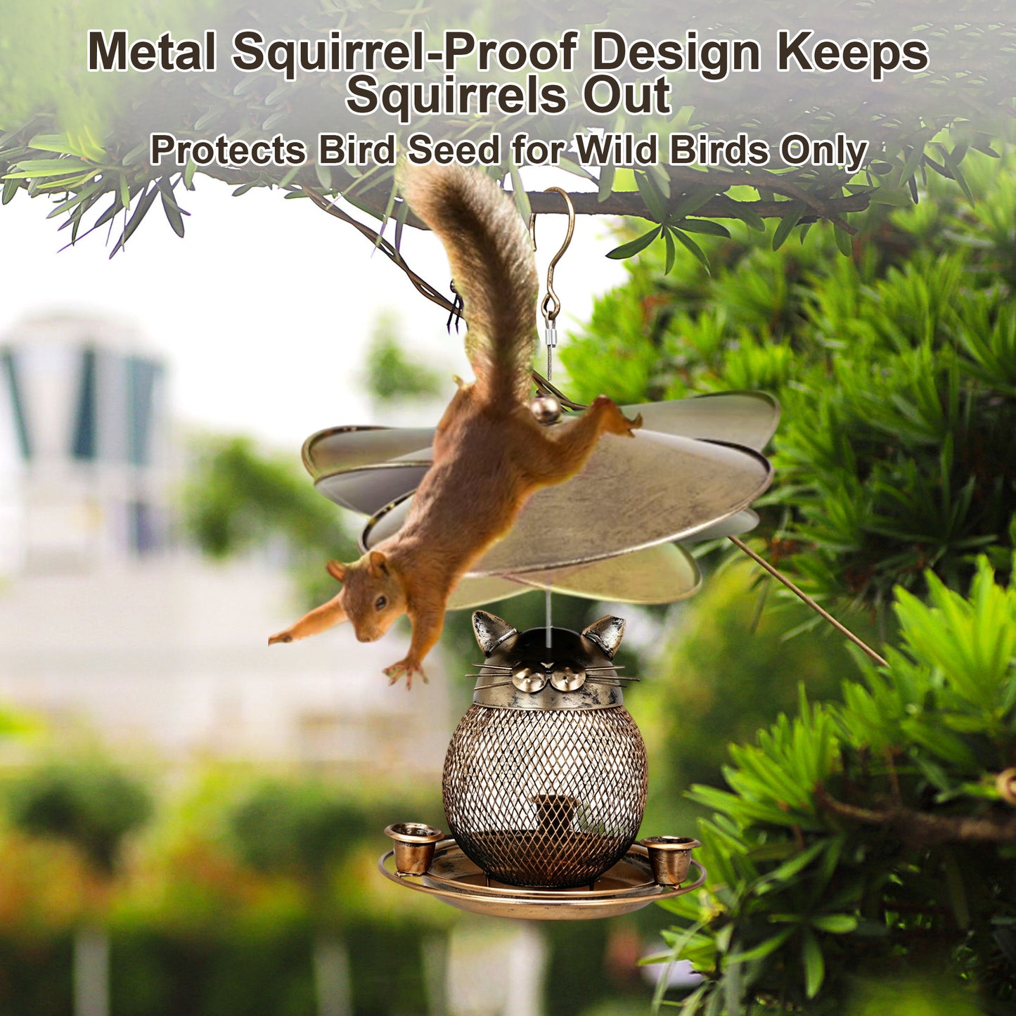 Twinsing Cat Shaped Hanging Outside Garden Yard Metal Bird Feeder, 8-cup