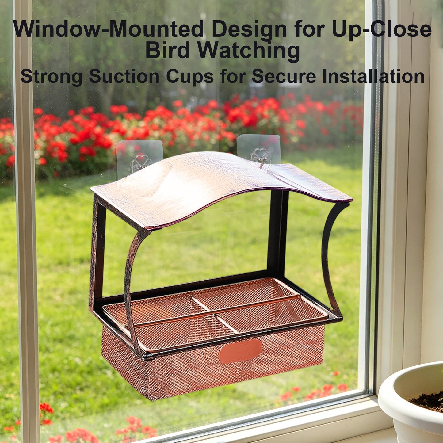 Twinsing Metal Window Bird Feeding Station for Garden Yard with Suction Cups, 5-cup