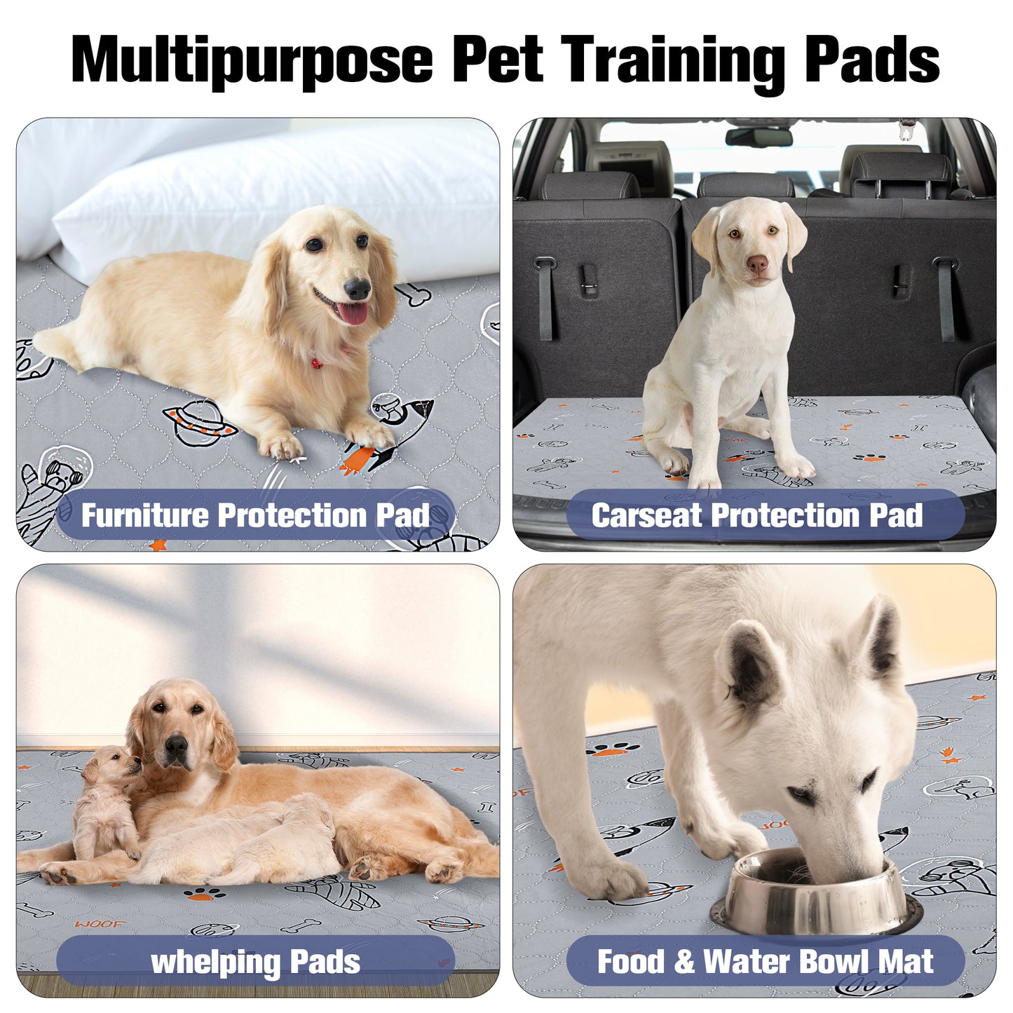 UPSKY Washable Super Absorbent Waterproof Leakproof Potty Training Space Themed Dog Pee Pads, Grey