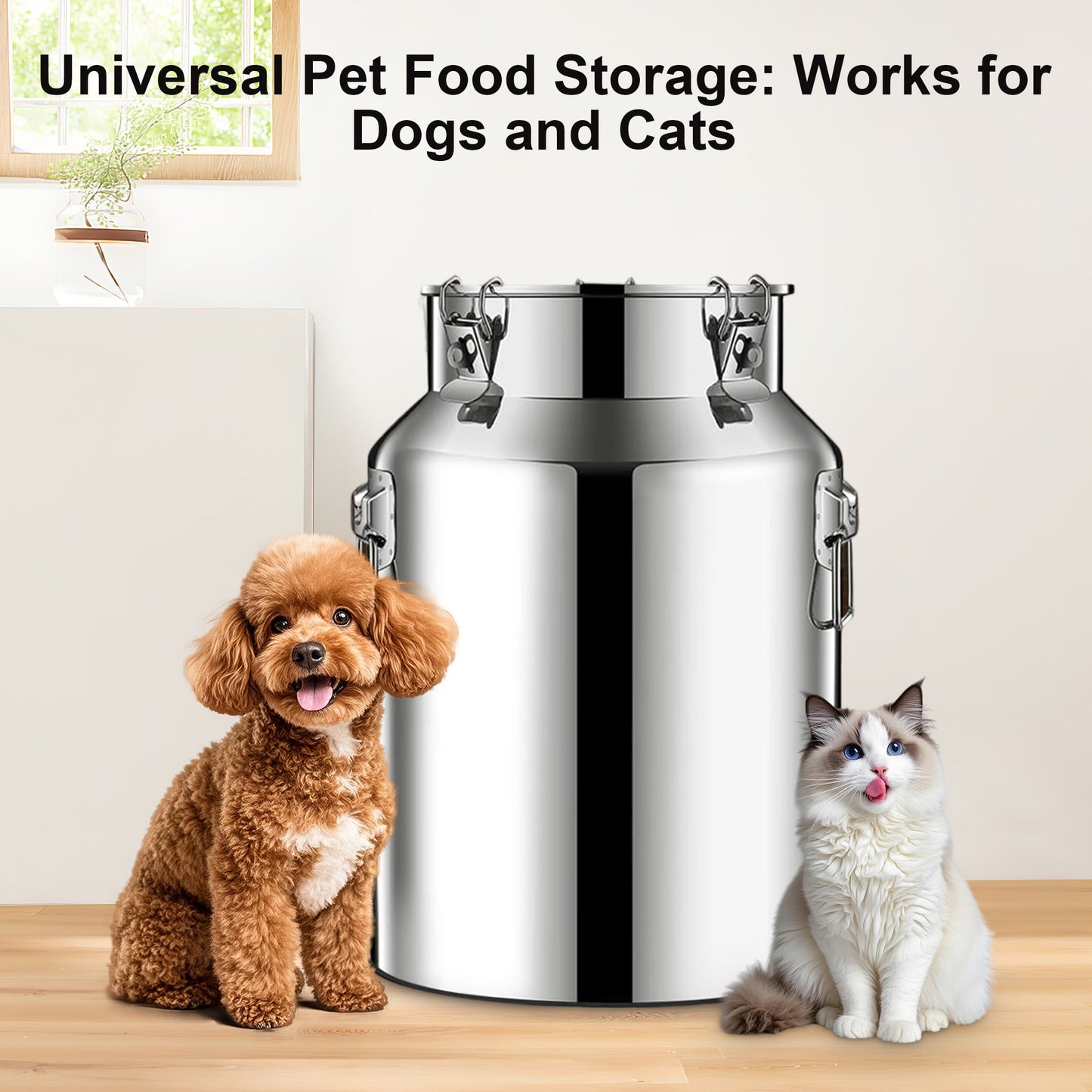 Newget Metal Stainless Steel Dog Food Storage Container with Airtight Hangable Lid, Medium: 16-lb