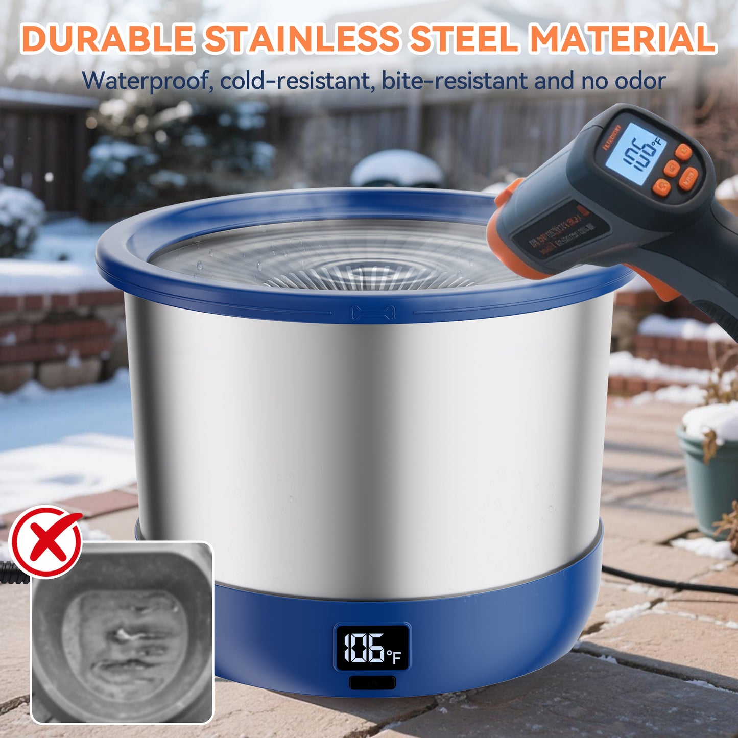 3.5L Heated Water Bowl, Stainless Steel Heated Dog Bowl with Digital Display and Adjustable Temperature, Heated Slow Drinking Feeder Provides Warm Water for Outdoor Dogs