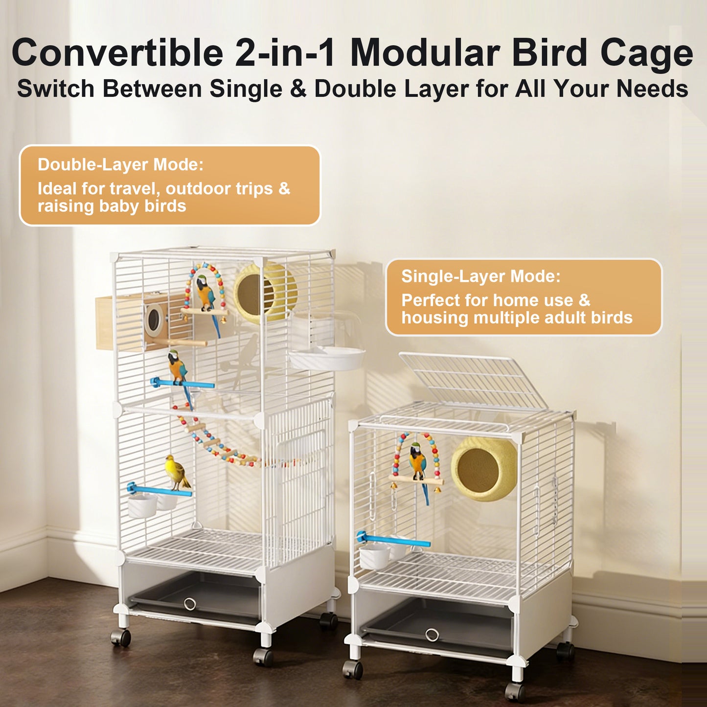 Twinsing Luxury Villa Iron Bird Cage with Breeding Box, White