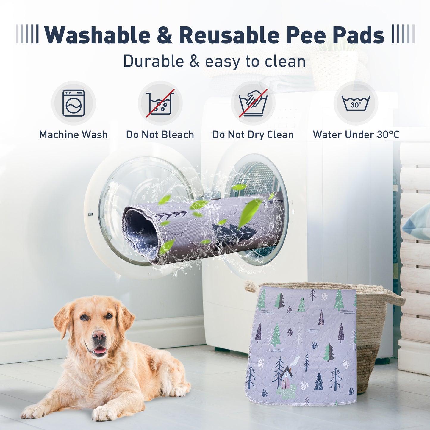 UPSKY Washable Super Absorbent Waterproof Leakproof Anti-Slip Dog Pee Pads, 2 count, Grey, 18 × 24-in