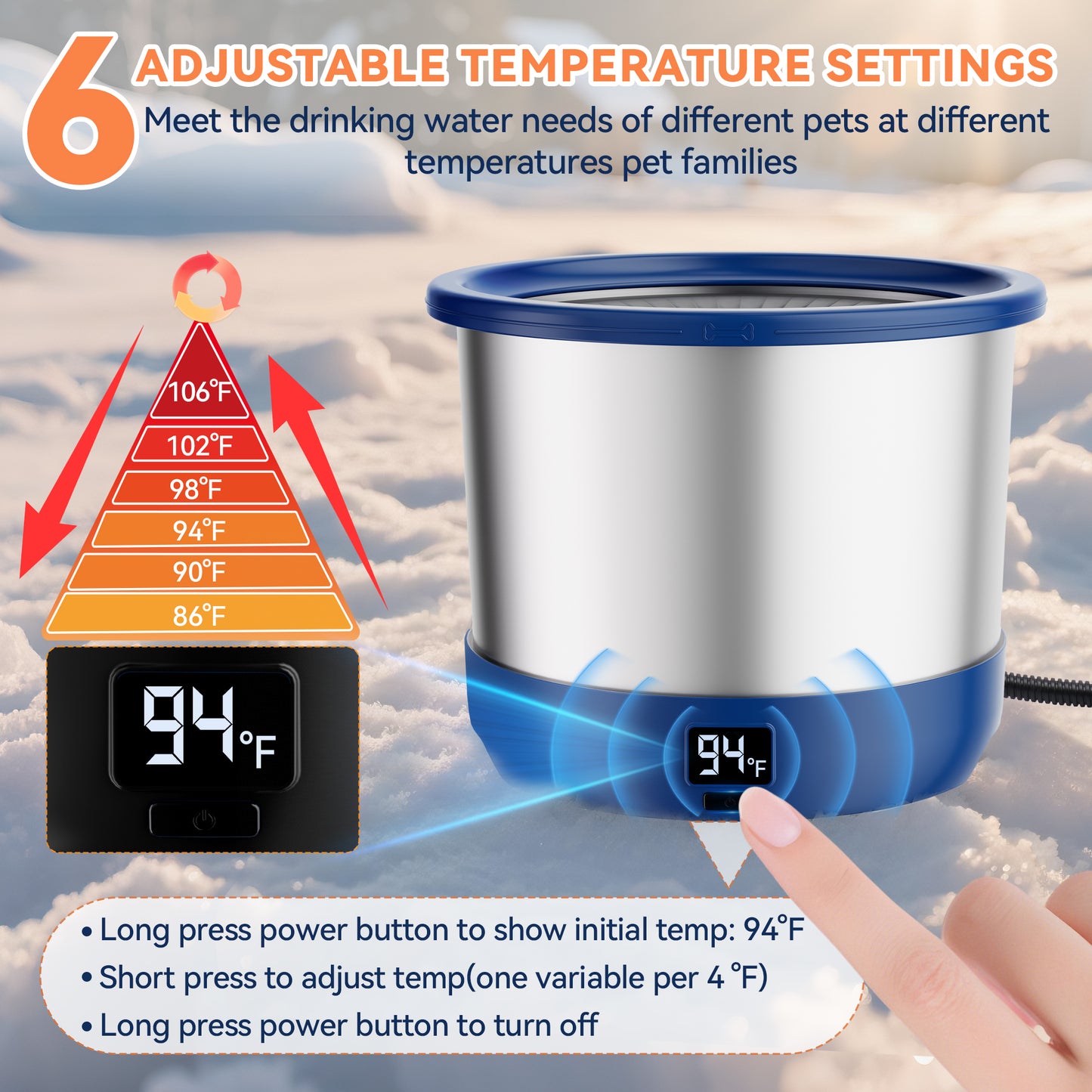 3.5L Heated Water Bowl, Stainless Steel Heated Dog Bowl with Digital Display and Adjustable Temperature, Heated Slow Drinking Feeder Provides Warm Water for Outdoor Dogs