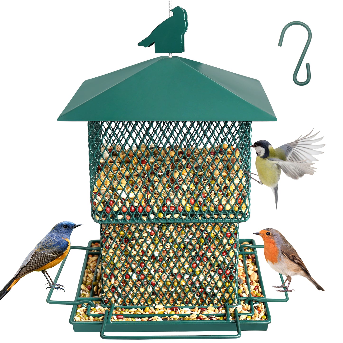 Decflow Metal 6.5-lb Capacity Hanging Chew-Proof & Water Resistant Bird Feeder, Green