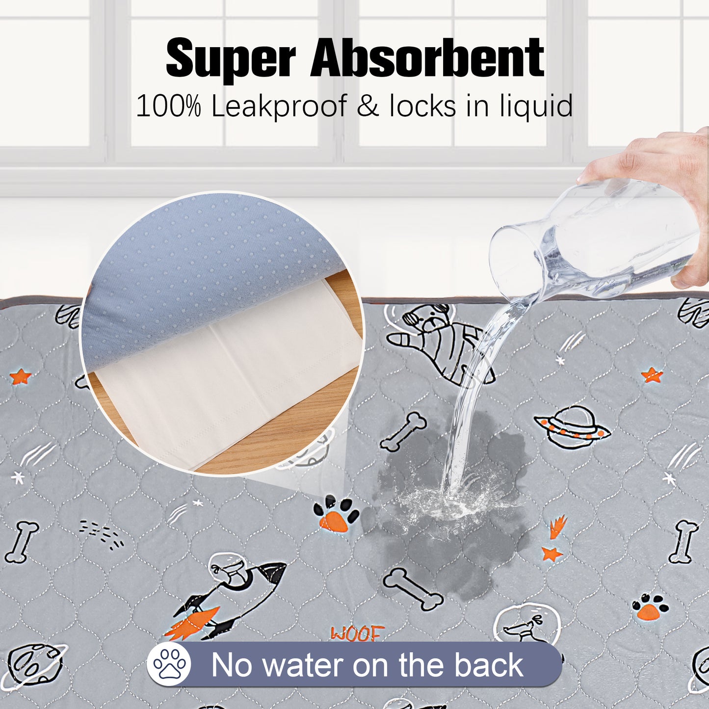 UPSKY Washable Super Absorbent Waterproof Leakproof Potty Training Space Themed Dog Pee Pads, Grey