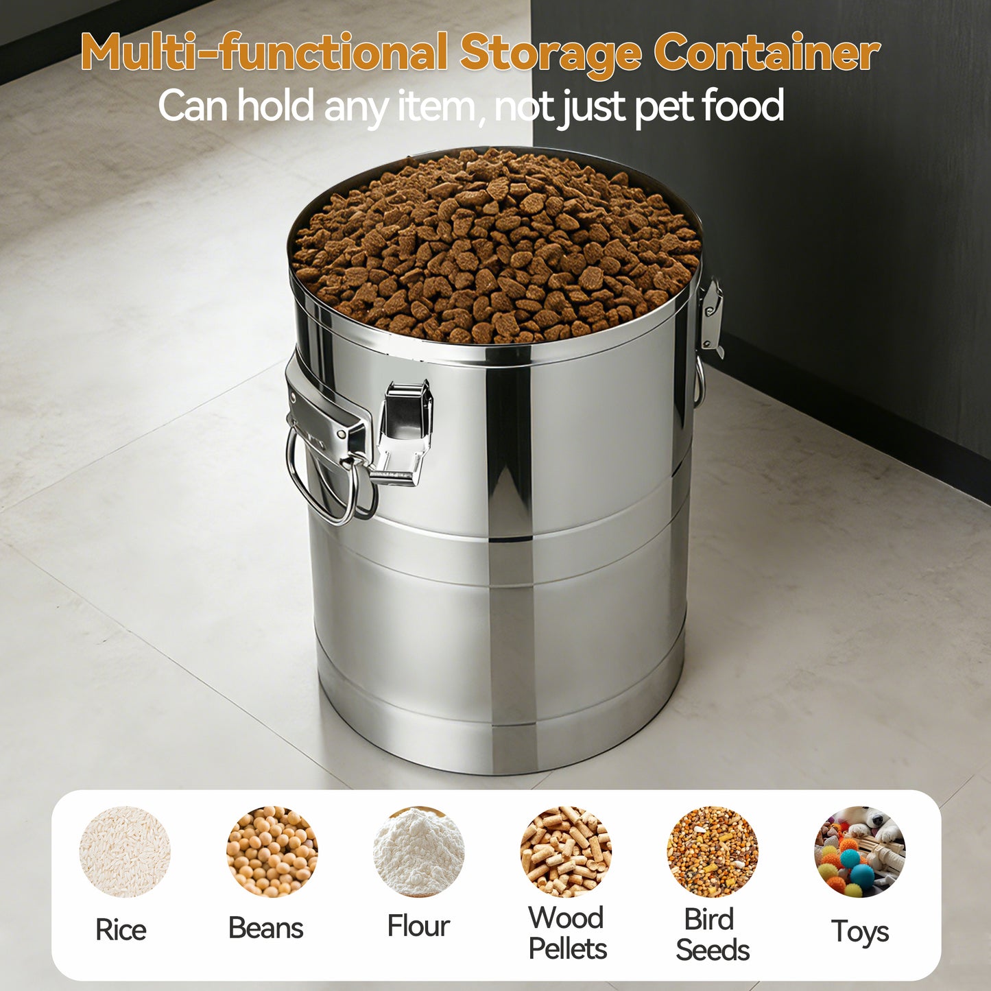 Newget Airtight Metal Container Food Bin with Scoop & Lid Stainless-Steel Dog & Cat Storage, Medium: 40-lbs