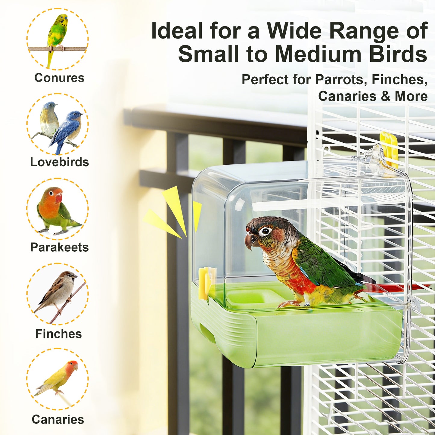 Twinsing Transparent Cage Accessory Plastic Bird Bath Tub with Feeding Station, Green