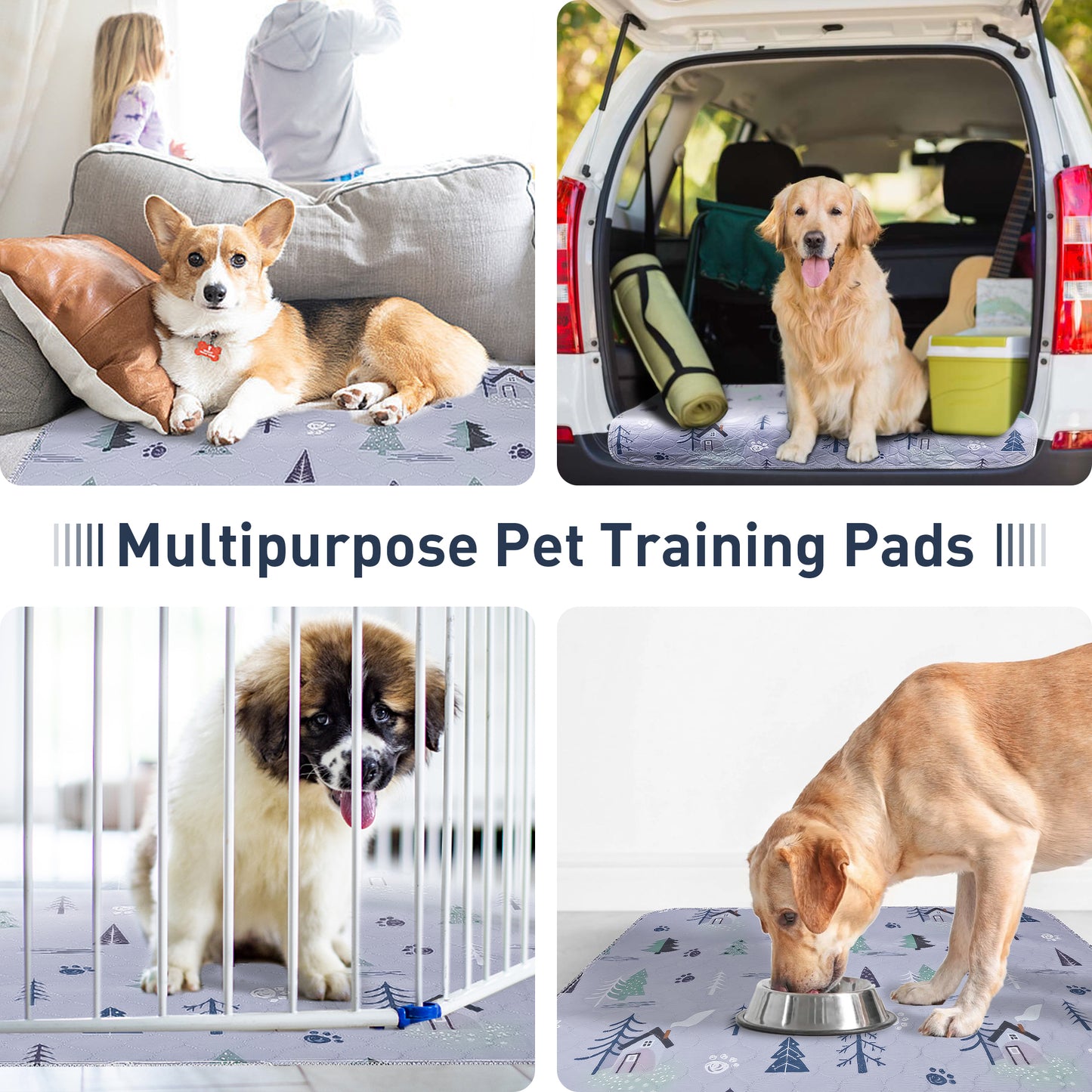 UPSKY Washable Super Absorbent Waterproof Leakproof Anti-Slip Dog Pee Pads, 2 count, Grey, 18 × 24-in