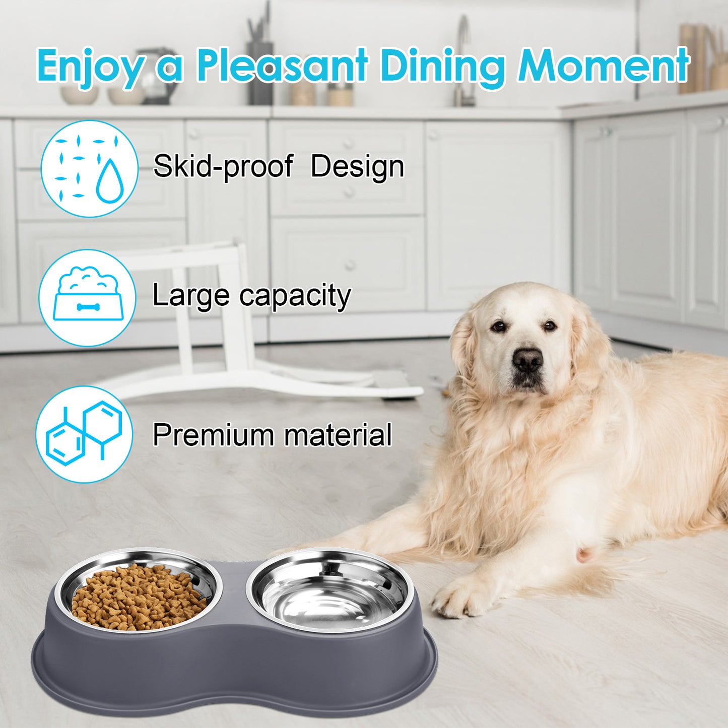 UPSKY Non-Slip Resin Station Skid-Proof Stainless Steel Dog & Cat Water & Food Bowls, Grey, 60-oz