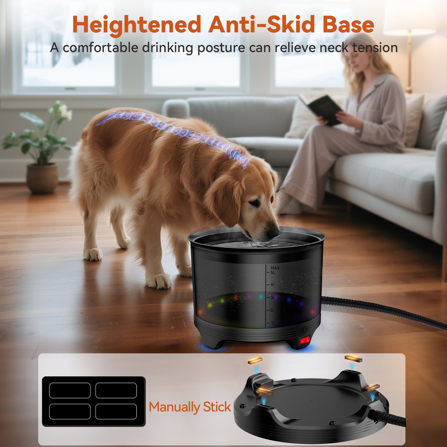 5.5L Heated Water Bowl, 1.45Gal Large Heated Dog Bowls for Outside, Outdoor Winter Waterproof Heat Pet Water Bowl with Chew Resistant Power Cord & LED Neon for Dog/Cat/Chicken/Duck/Rabbit