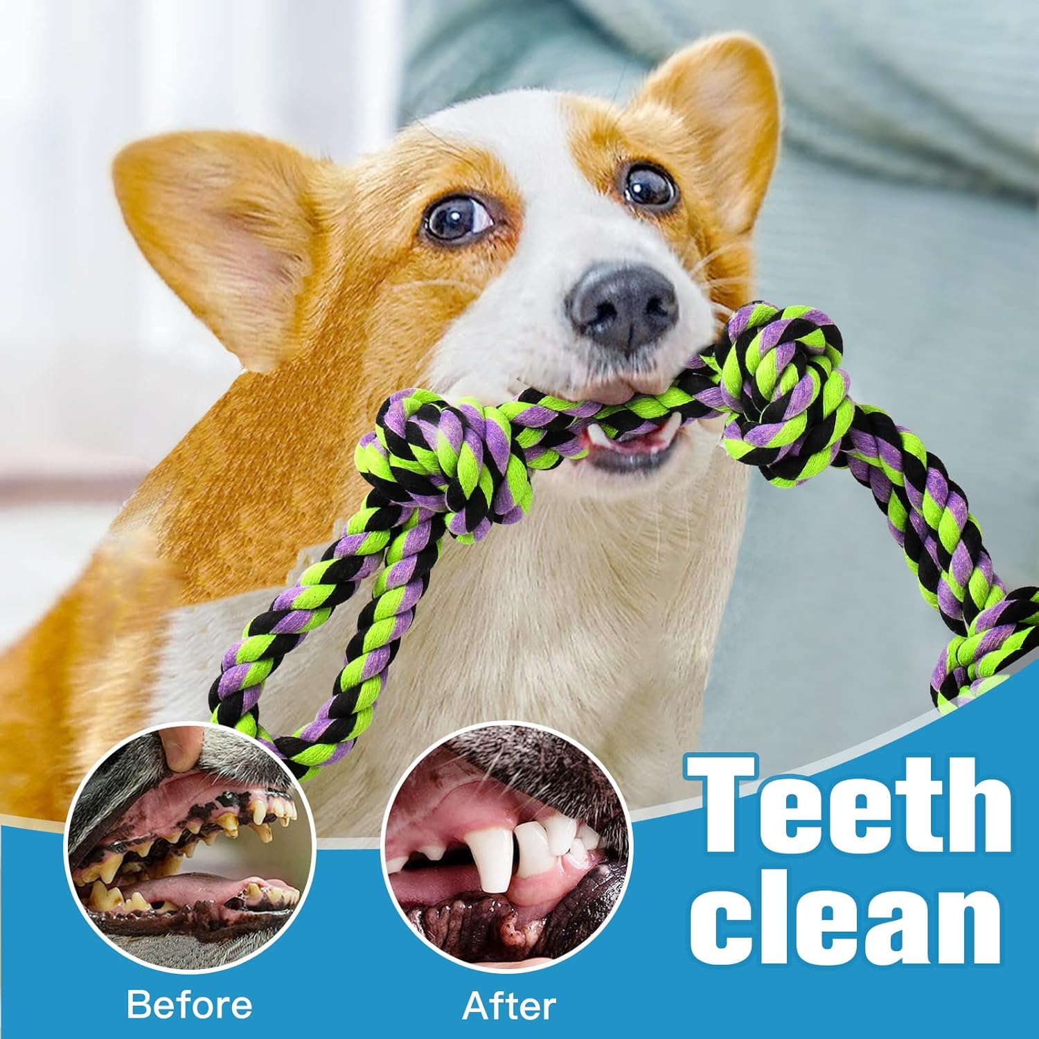 UPSKY Dog Rope Toys 2 Nearly Indestructible Dog Toys, Dog Toy for Medium to Large Breed, Dental Cleaning Chew Toys, Dog Tug Toy for Boredom, Dog Teething Toys, Dog Rope Toy for Aggressive Chewers