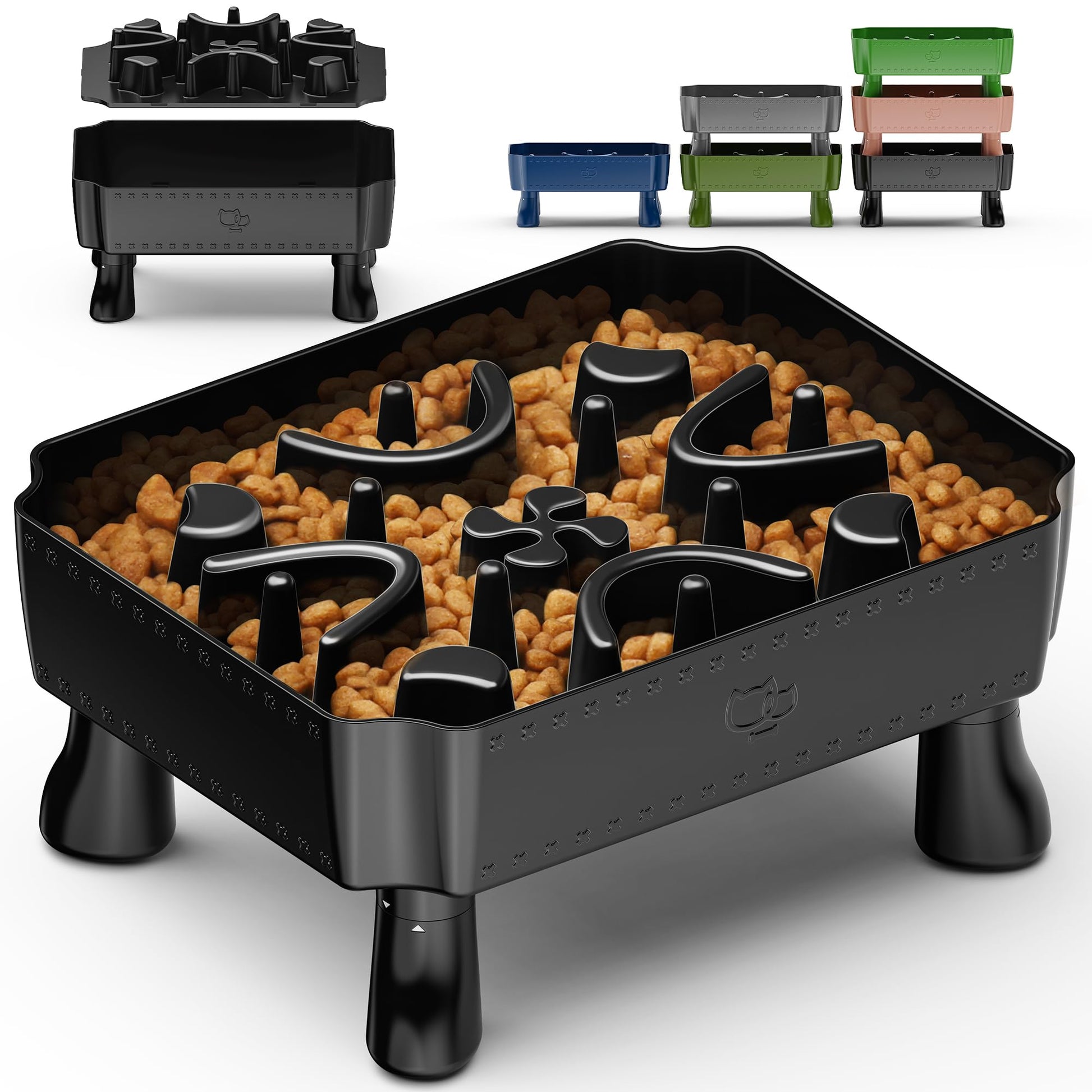 UPSKY Slow Feeder Dog Bowl, 2-in-1 Raised Dog Bowl with Anti-Choking Maze Puzzle, 2-6 Cups Pet Food for Small & Medium Breeds, Interactive Pet Feeder to Slow Eating, Reduce Boredom Grey
