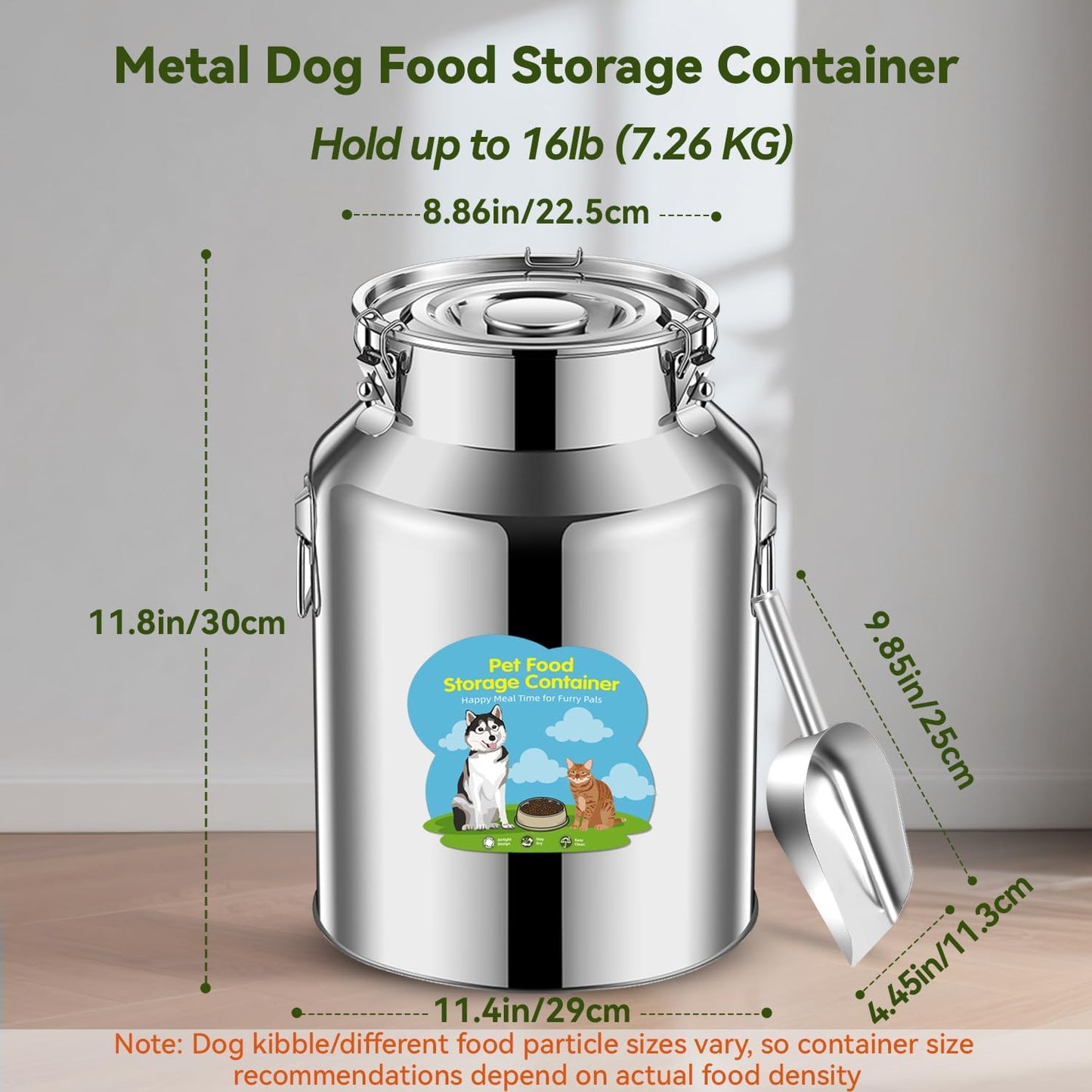 13lb Stainless Steel Dog Food Storage Container, Metal Pet Storage Container with Sealed Hangable Lid to Keep Food Fresh, Large Cat Food Storage Container with Scoop, Easy to Clean