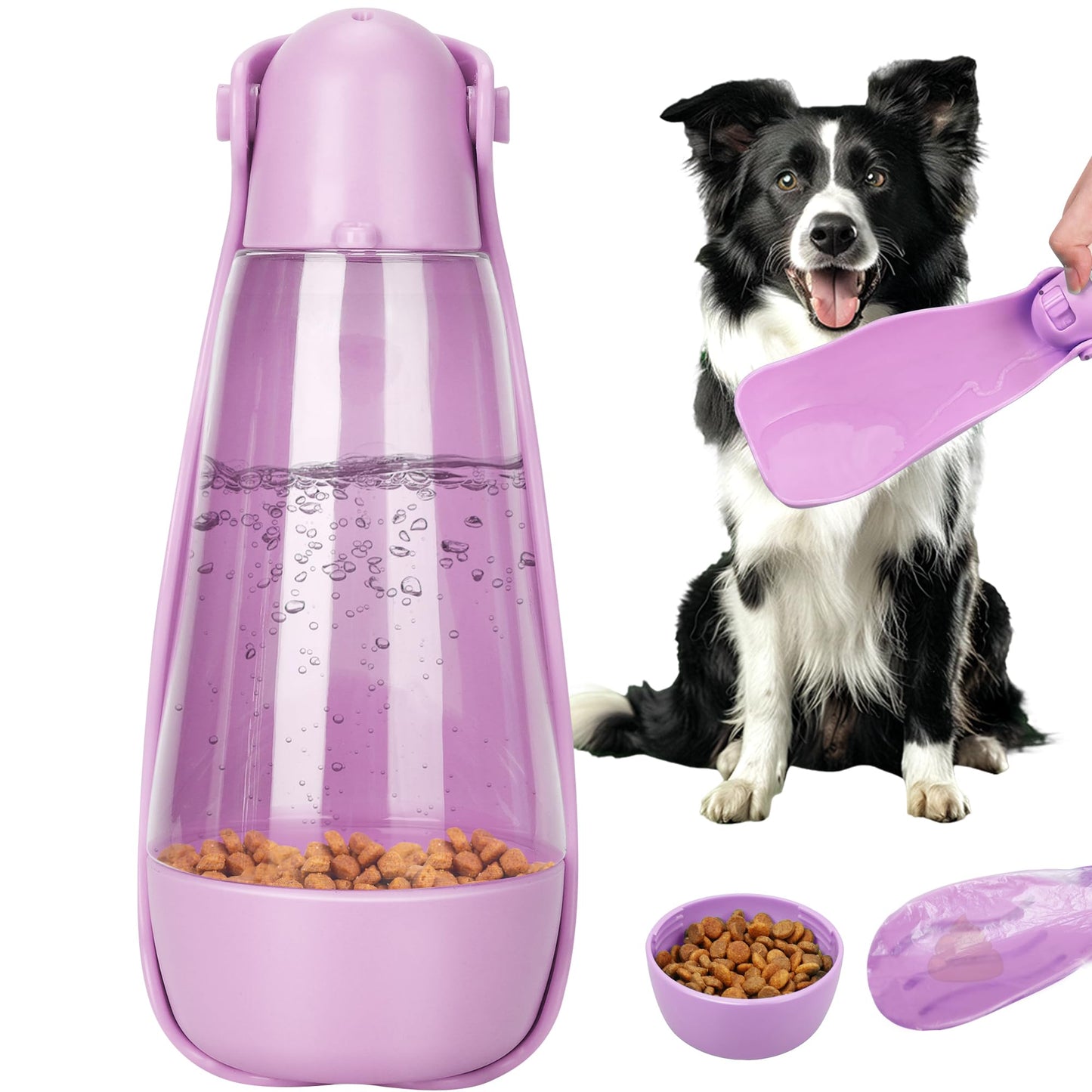UPSKY Dog Water Bottle | Portable & Foldable Dog Water Bottle | 3-in-1 Portable Pet Water Dispenser with Food Container & Poop Scooper for Outdoor Walking, Hiking & Travel,14.2oz(Blue)