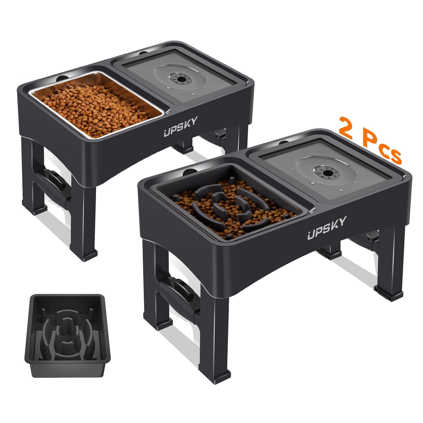 UPSKY 3-in-1 Elevated Dog Bowls Slow Feeder, Adjustable Stand, Stainless Steel Food & No Spill Pet Water Bowl for Small Medium Dogs