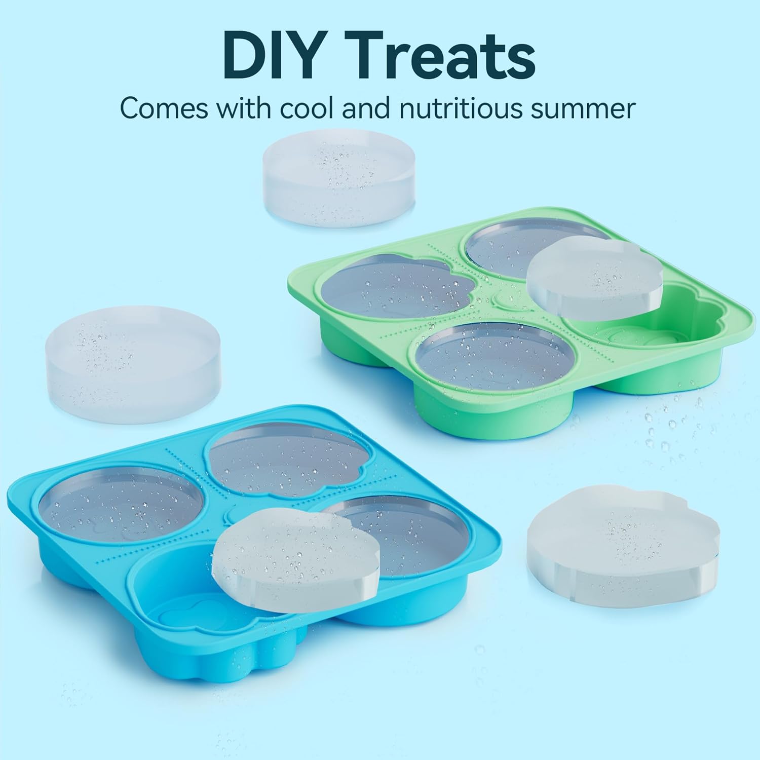 UPSKY 2PCS Dogs Treat Molds, Silicone Dog Treat Ice Cube Trays for Freezer, Reusable Ice Molds for Frozen Treats, Fits Most Dog Water Bowls, for Peanut Butter, Yogurt, Fruit, Broth & More