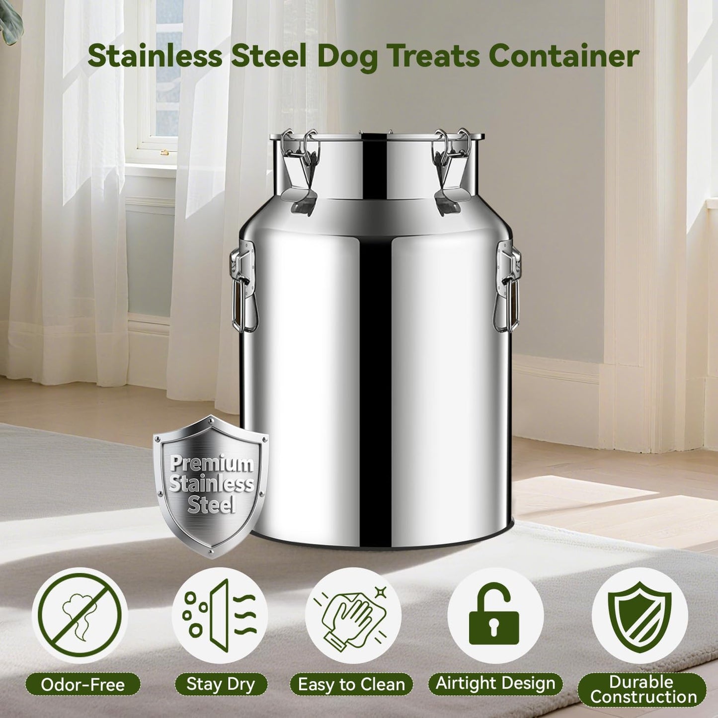 13lb Stainless Steel Dog Food Storage Container, Metal Pet Storage Container with Sealed Hangable Lid to Keep Food Fresh, Large Cat Food Storage Container with Scoop, Easy to Clean