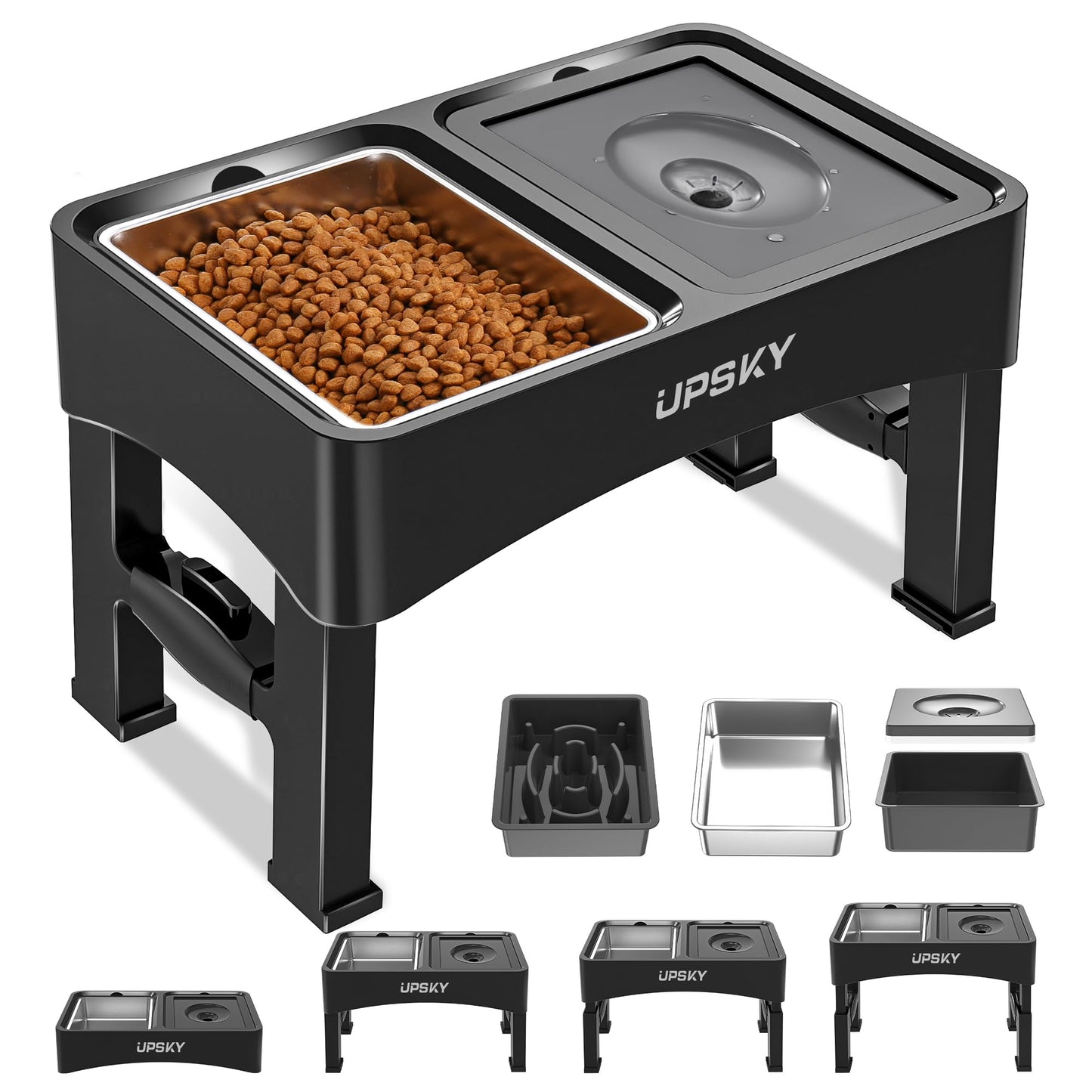 UPSKY 2-in-1 Elevated Dog Bowls Slow Feeder, 4 Height Adjustable Raised Bowl Stand, No Spill Dog Water Bowls, Anti-Slip Food and Water Bowls for Small Medium Dogs(Not Include Stainless Steel Bowl)