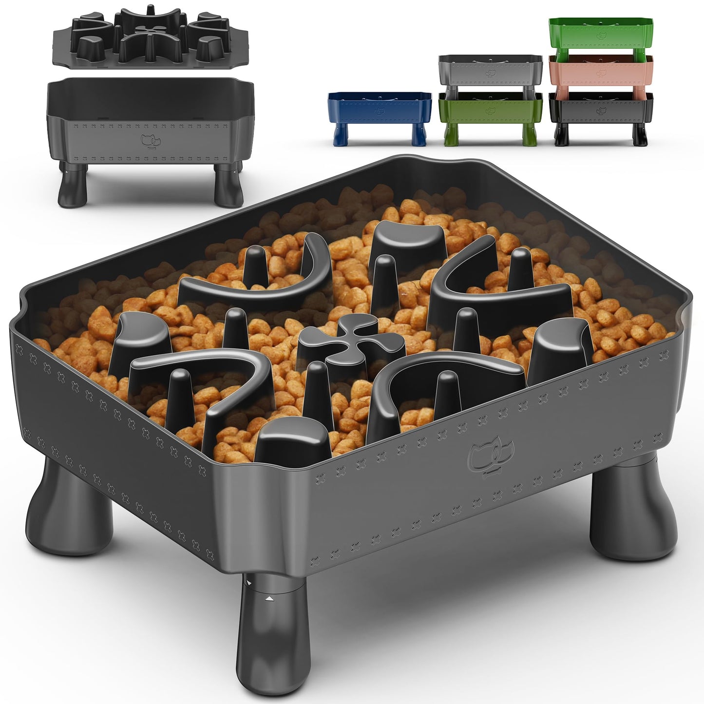 UPSKY Slow Feeder Dog Bowl, 2-in-1 Raised Dog Bowl with Anti-Choking Maze Puzzle, 2-6 Cups Pet Food for Small & Medium Breeds, Interactive Pet Feeder to Slow Eating, Reduce Boredom Blue