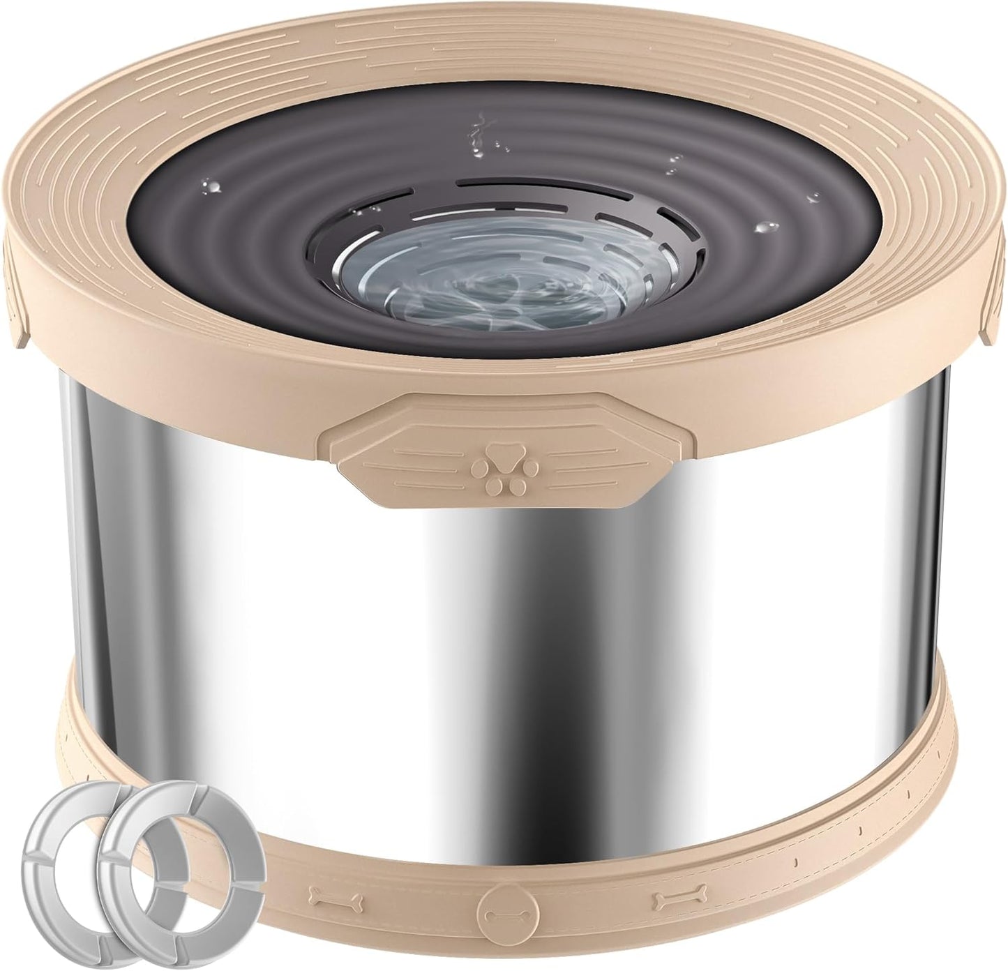 UPSKY Dog Water Bowl No Spill 10L Stainless Steel, 2.6 Gallon Large Capacity Spill-Proof Dog Bowls, Non-Slip Slow Drinking Anti-Splash Bowl for Large Messy Drinkers, No Mess Indoor/Outdoor Use, Beige