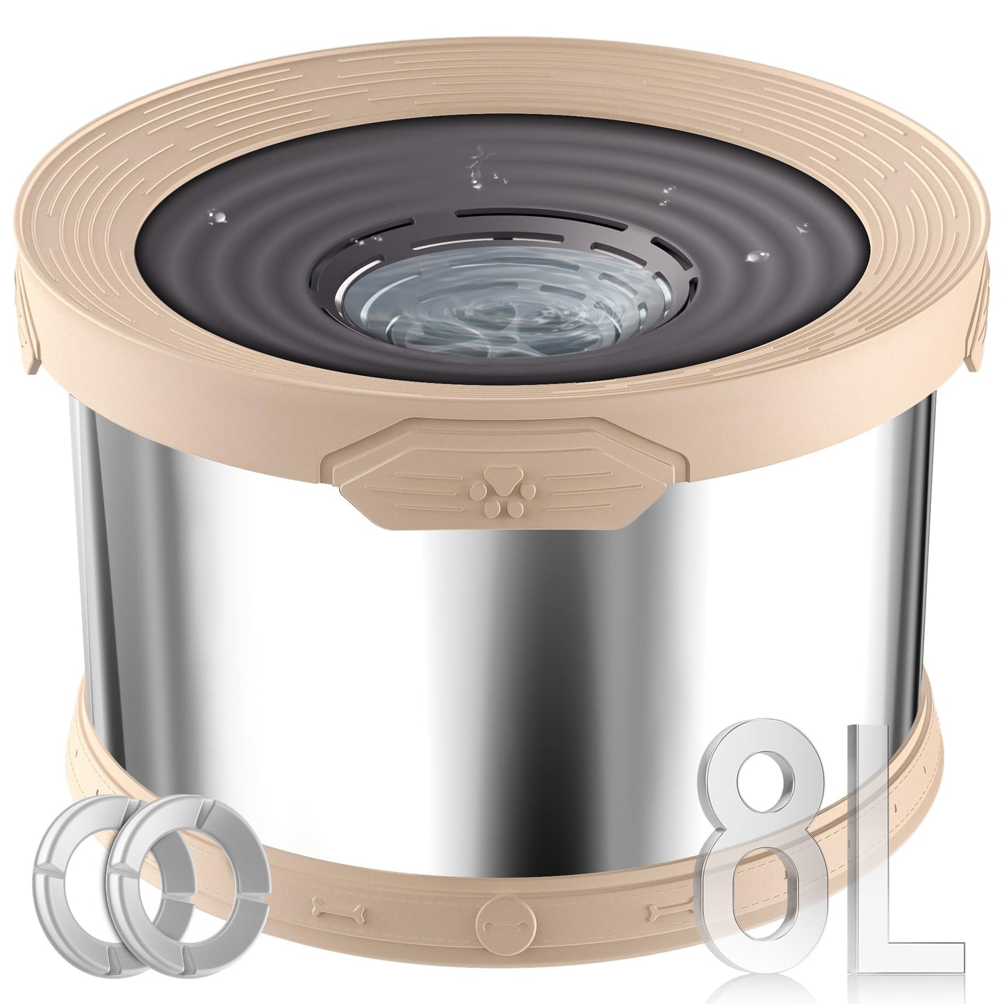 UPSKY Dog Water Bowl No Spill 10L Stainless Steel, 2.6 Gallon Large Capacity Spill-Proof Dog Bowls, Non-Slip Slow Drinking Anti-Splash Bowl for Large Messy Drinkers, No Mess Indoor/Outdoor Use, Beige