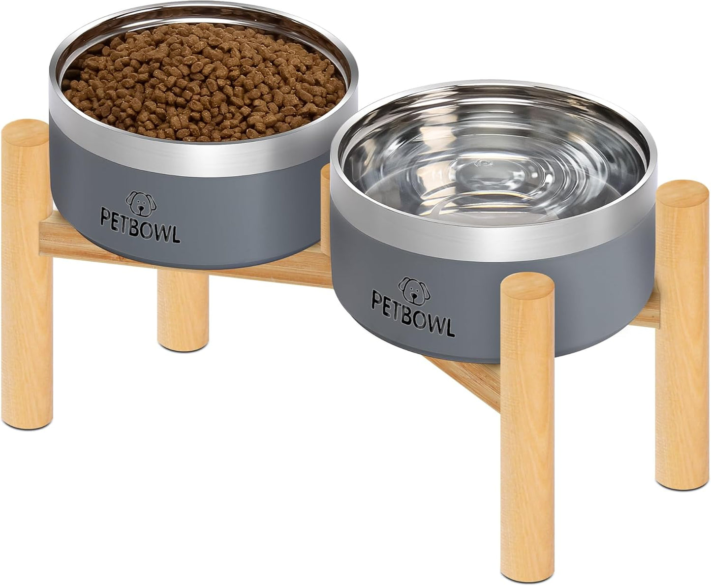 UPSKY Elevated Dog Bowls – 27oz Stainless Steel Anti-Spill Set with Wooden Stand, Double Raised Bowls for Small/Medium Dogs to Reduce Neck Strain & Improve Digestion
