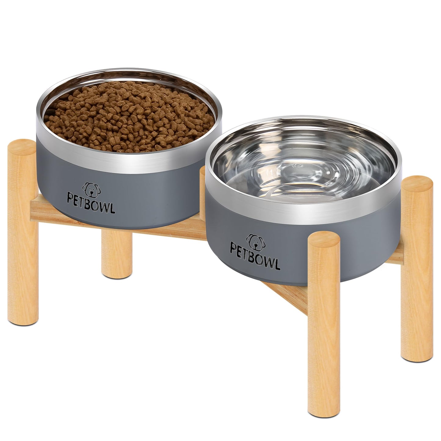 UPSKY Elevated Dog Bowls – 27oz Stainless Steel Anti-Spill Set with Wooden Stand, Double Raised Bowls for Small/Medium Dogs to Reduce Neck Strain & Improve Digestion