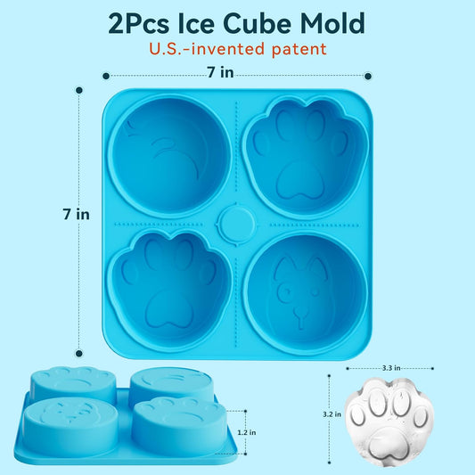 UPSKY 2PCS Dogs Treat Molds, Silicone Dog Treat Ice Cube Trays for Freezer, Reusable Ice Molds for Frozen Treats, Fits Most Dog Water Bowls, for Peanut Butter, Yogurt, Fruit, Broth & More
