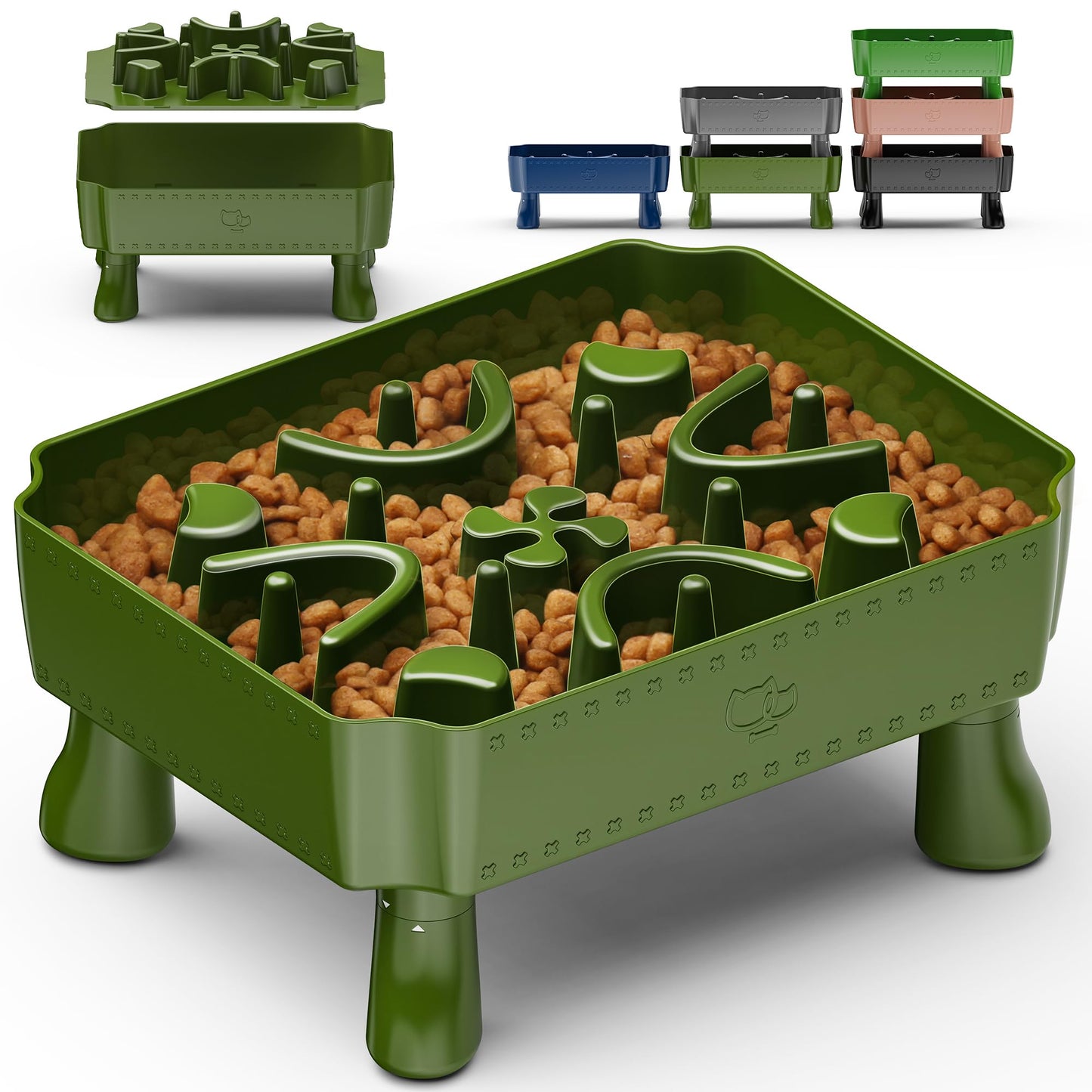 UPSKY Slow Feeder Dog Bowl, 2-in-1 Raised Dog Bowl with Anti-Choking Maze Puzzle, 2-6 Cups Pet Food for Small & Medium Breeds, Interactive Pet Feeder to Slow Eating, Reduce Boredom Blue
