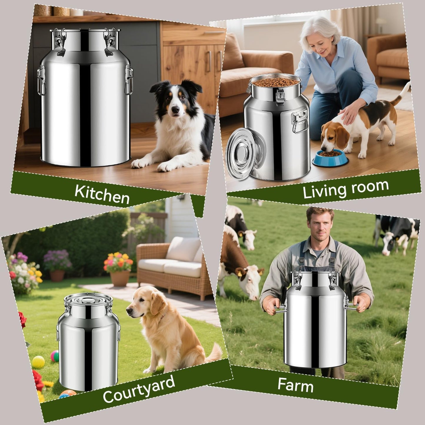 13lb Stainless Steel Dog Food Storage Container, Metal Pet Storage Container with Sealed Hangable Lid to Keep Food Fresh, Large Cat Food Storage Container with Scoop, Easy to Clean