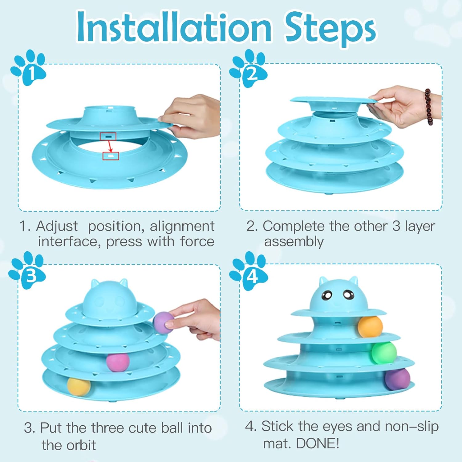 UPSKY 20 PCS Cat Roller Toy 3-Level Turntable for Indoor Cats - Kitten Set With Teaser, Mice, Spring, and Various Ball Toys