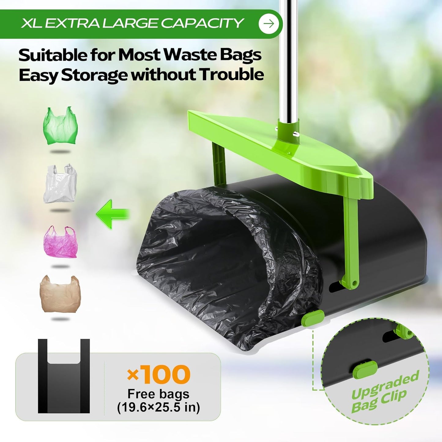 UPSKY Elevated Dog Bowls, Dog Pooper Scooper Swivel Bin & Rake Kit with 100 Waste Bags, 33.4" Stainless Steel Long Handle Heavy Duty Pet Poop Shovel