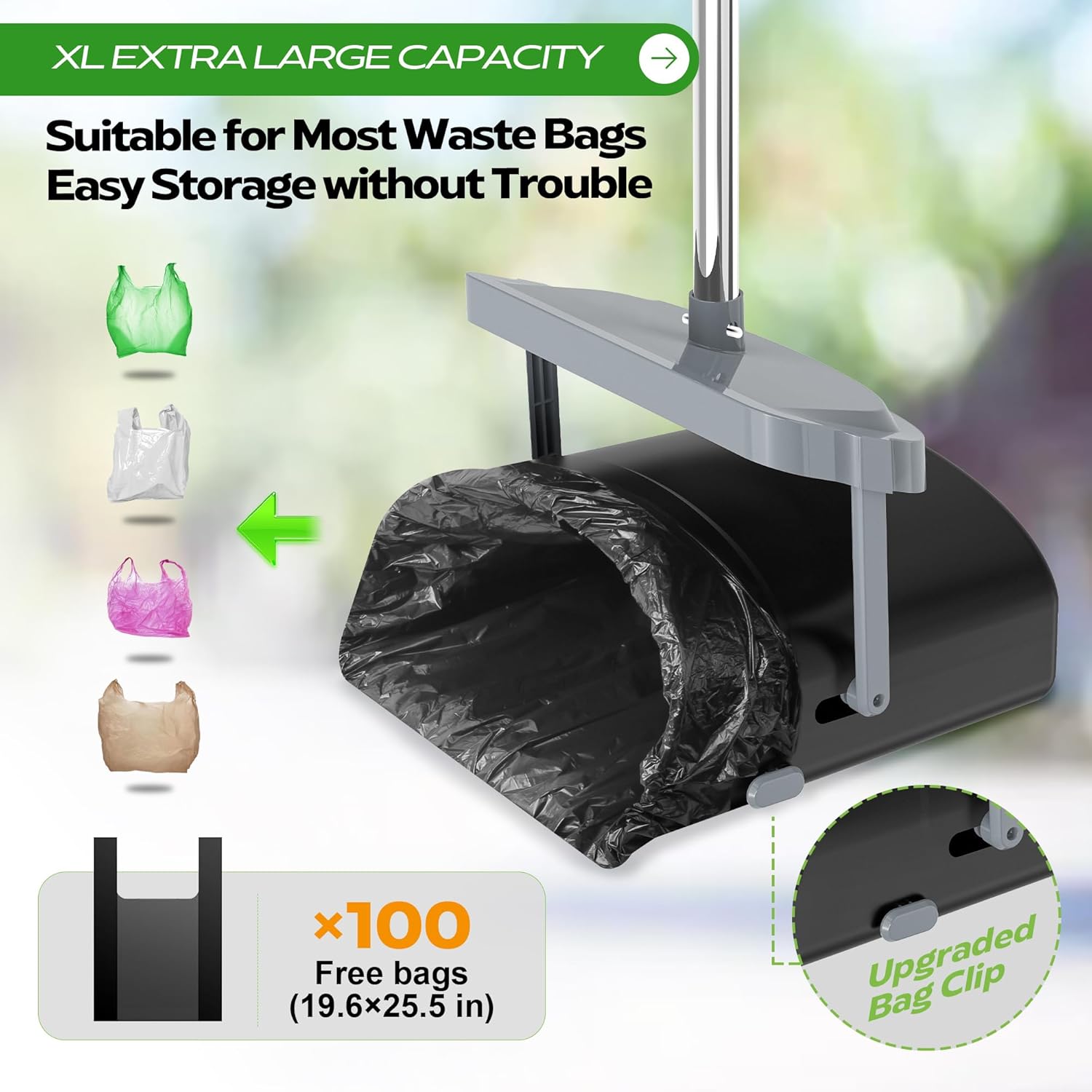 UPSKY Dog Pooper Scooper Swivel Bin & Rake Kit with 100 Waste Bags,33.4" Stainless Steel Long Handle Heavy Duty Pet Poop Shovel for Large Medium Small Dogs, Odor-Proof Lid for Yard/Lawn/Outdoor Use